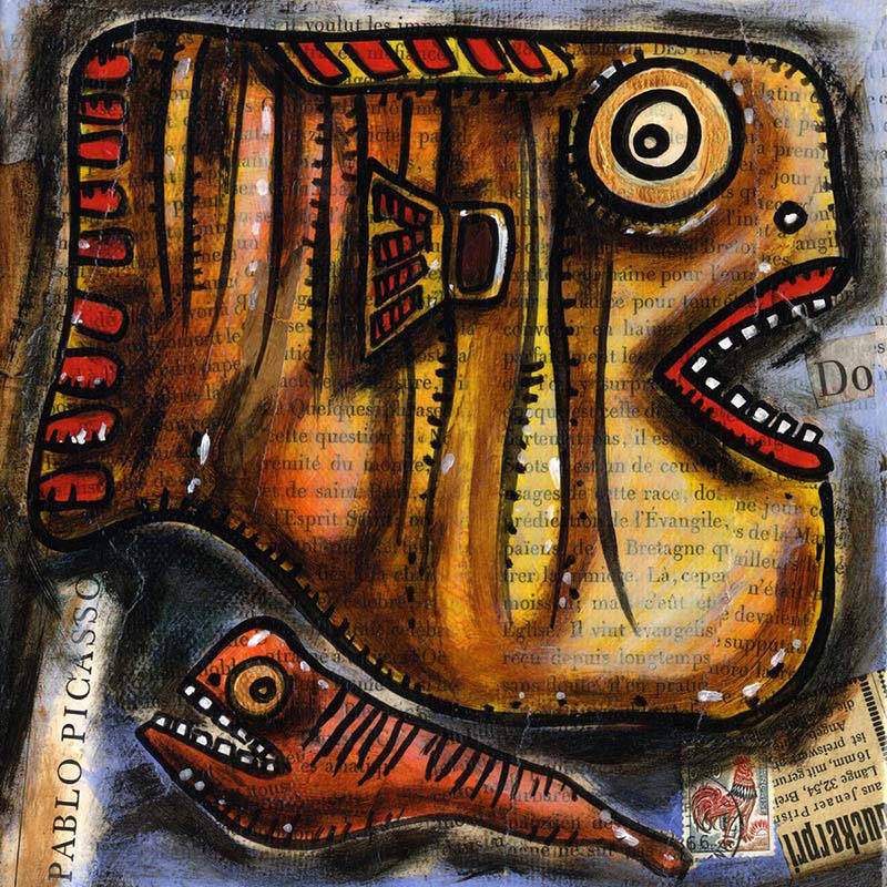 Picasso Fishes - Collage und Acryl auf Leinwand - 20 x 20 cm - 2015