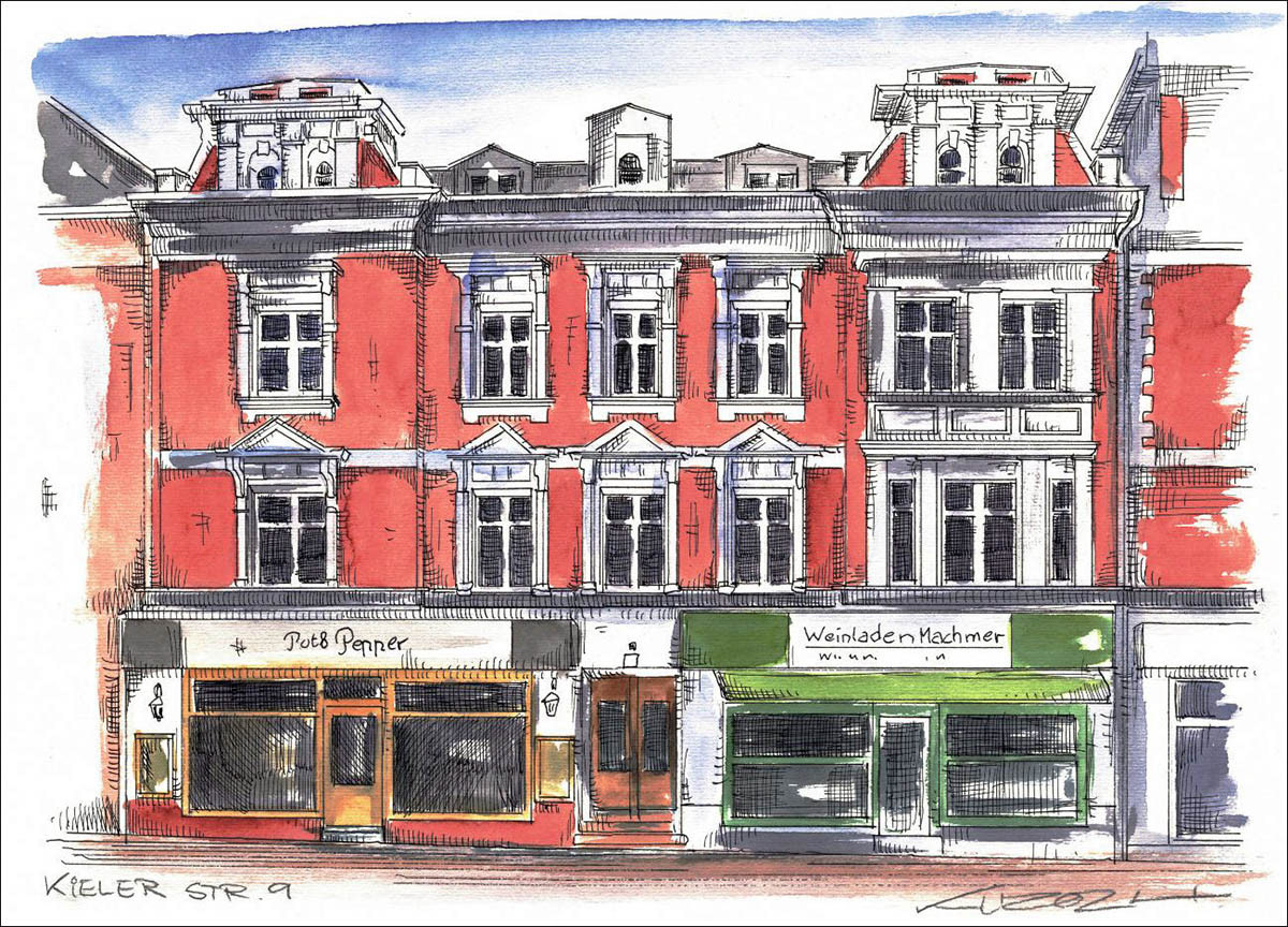 Berlin Kieler Strasse 9 - Feder und schwarze Tusche auf Aquarellkarton 300 g/qm - 42 x 29,7 cm - 2024