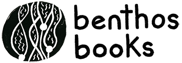 Circular logo with a carving of seaweed. Text says "benthos books".