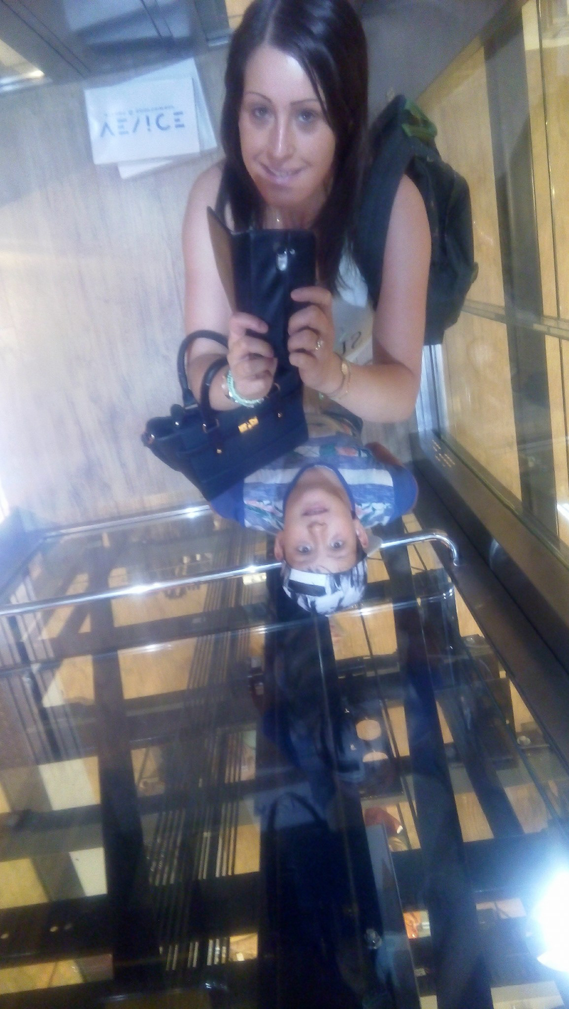 In the elevator of a shop