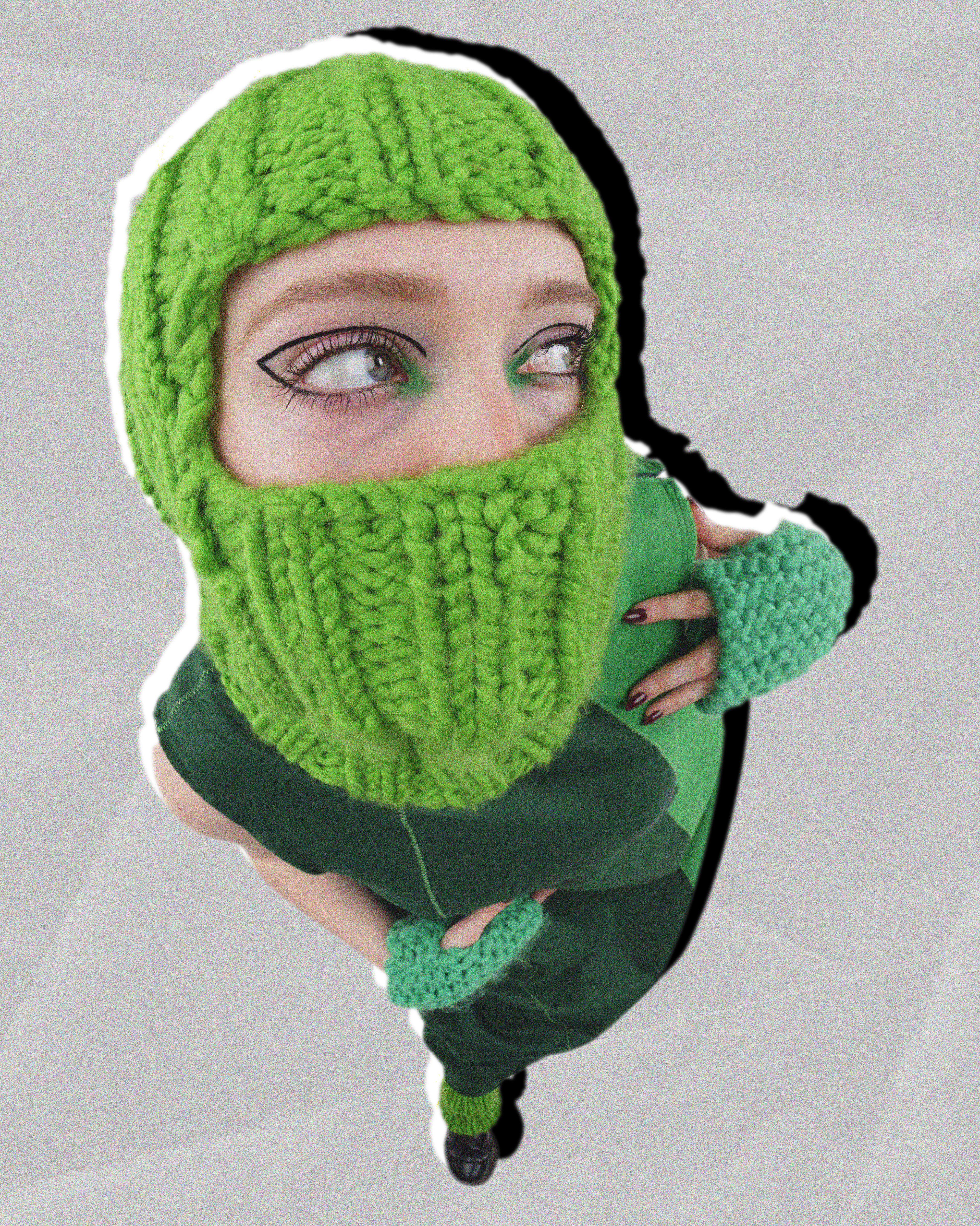 Inspired by childhood memories playing in the snow. Concepts of adolescence and winter, are used create a fun and warm aestetic. There are some items of clothing that seem off-limits to adults but acceptable for children, examples are: leg warmers, hand or arm warmers, and balaclavas. Megan Freeman includes such knitted accessories in her collection to create  the sense of nostalgia and childhood joy that can too often be forgoten.