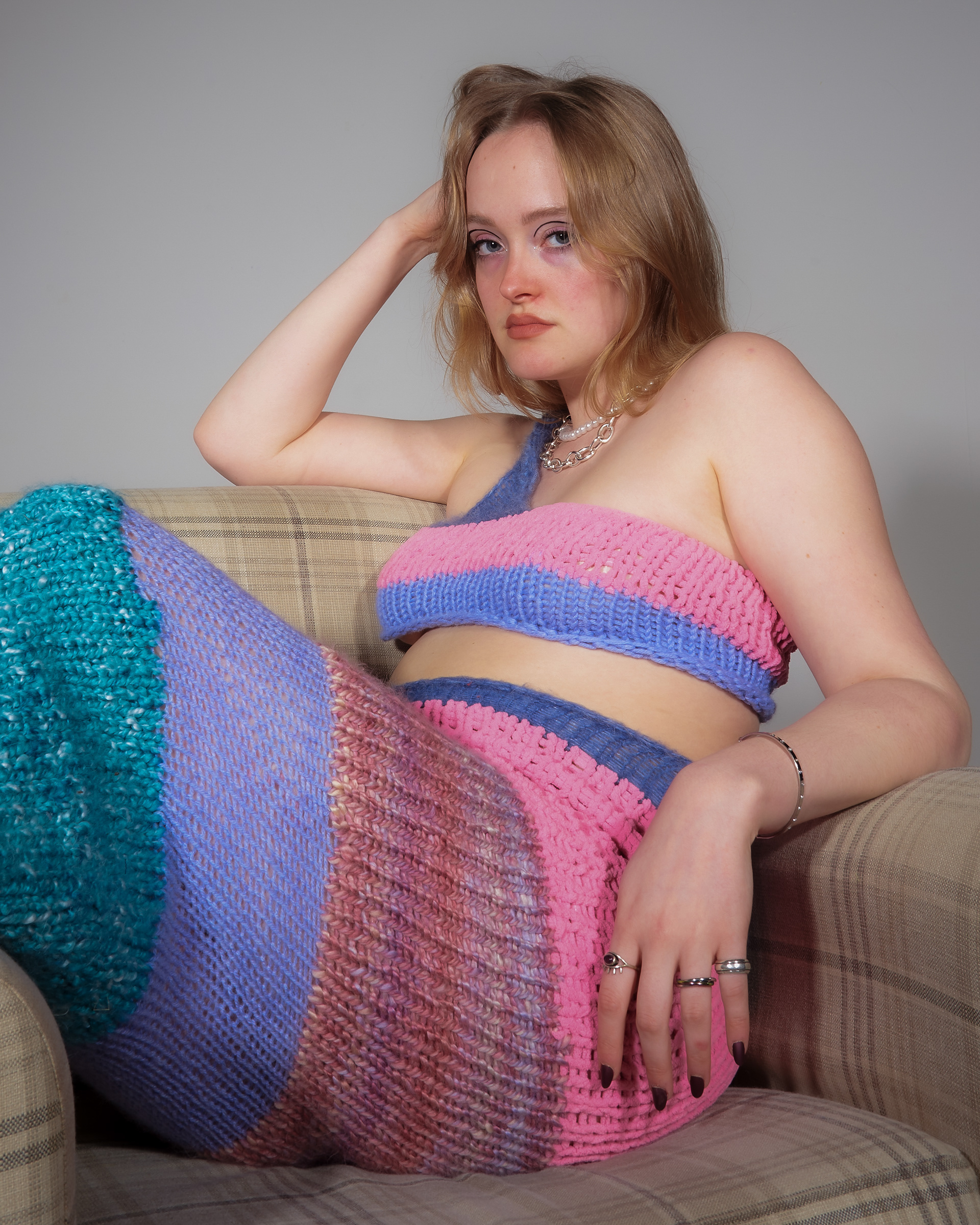 Inspired by Punk knitwear from designers such as Vivienne Westwood, Emily Evans has created a collection  with her own contemporary take on this style of fashion.