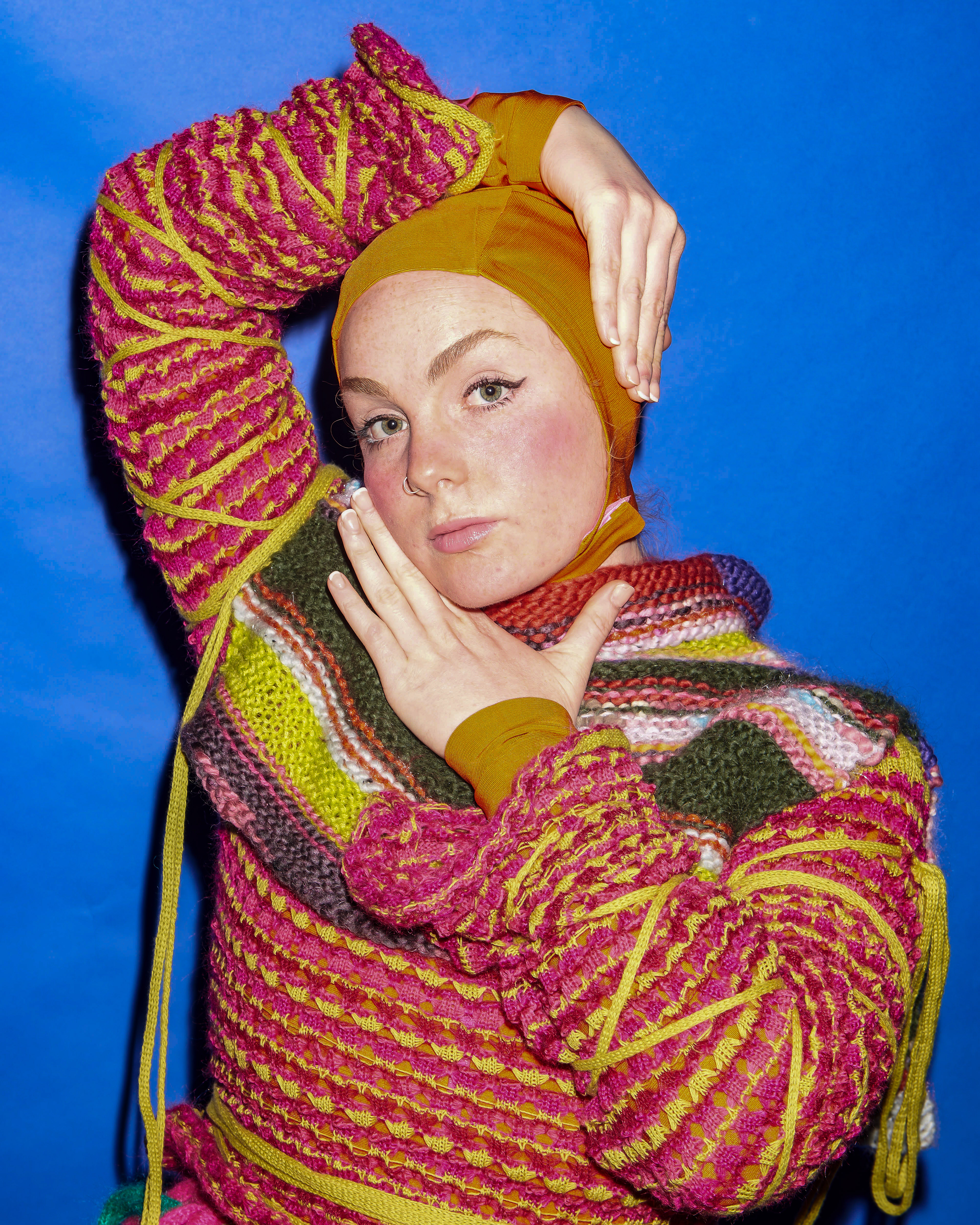 Inspired by her love for the sea, when creating these garments Saffron Allen ensured she created a collection that was as sustainable as possible. Making use of second hand and unwanted yarns.