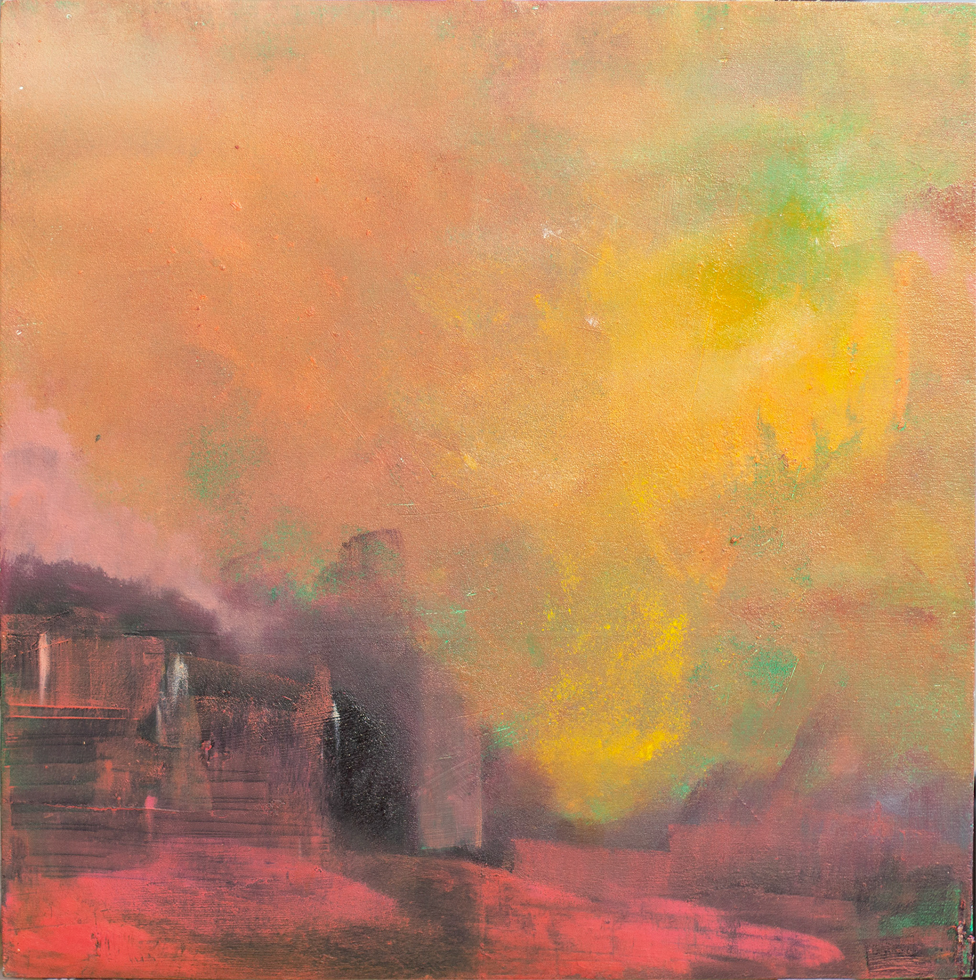 Rockpools Filling up with Night, 39x39cm, Oil, pastel, oil stick and wax on cradled panel