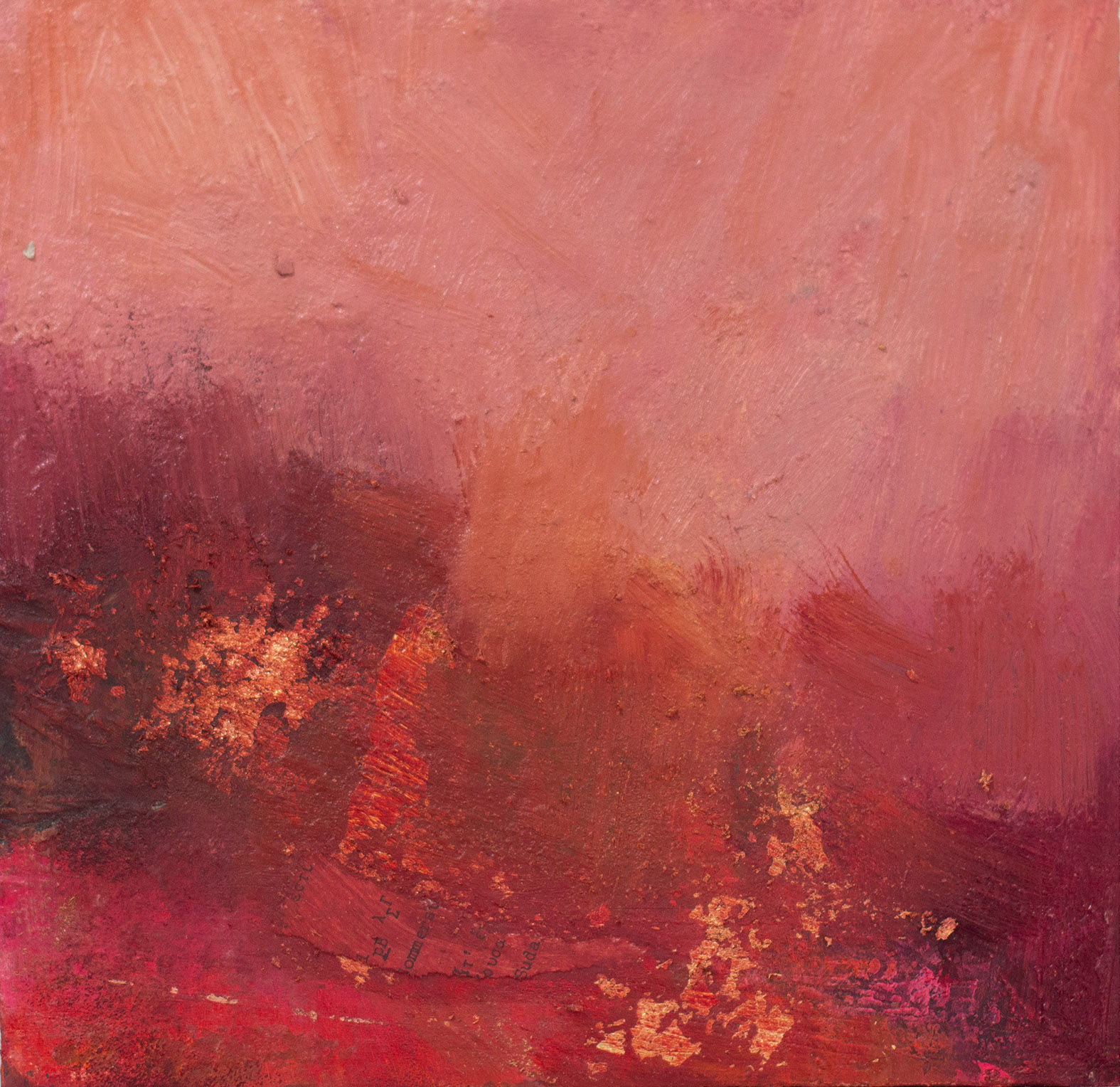 Cascading Light, 20x20cm, Oil, pastel, collage and wax on cradled panel