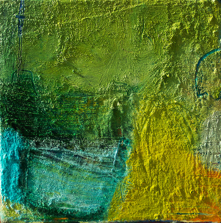 Amongst the Sparkling Waters, 15x15cm, Oil, pastel and wax