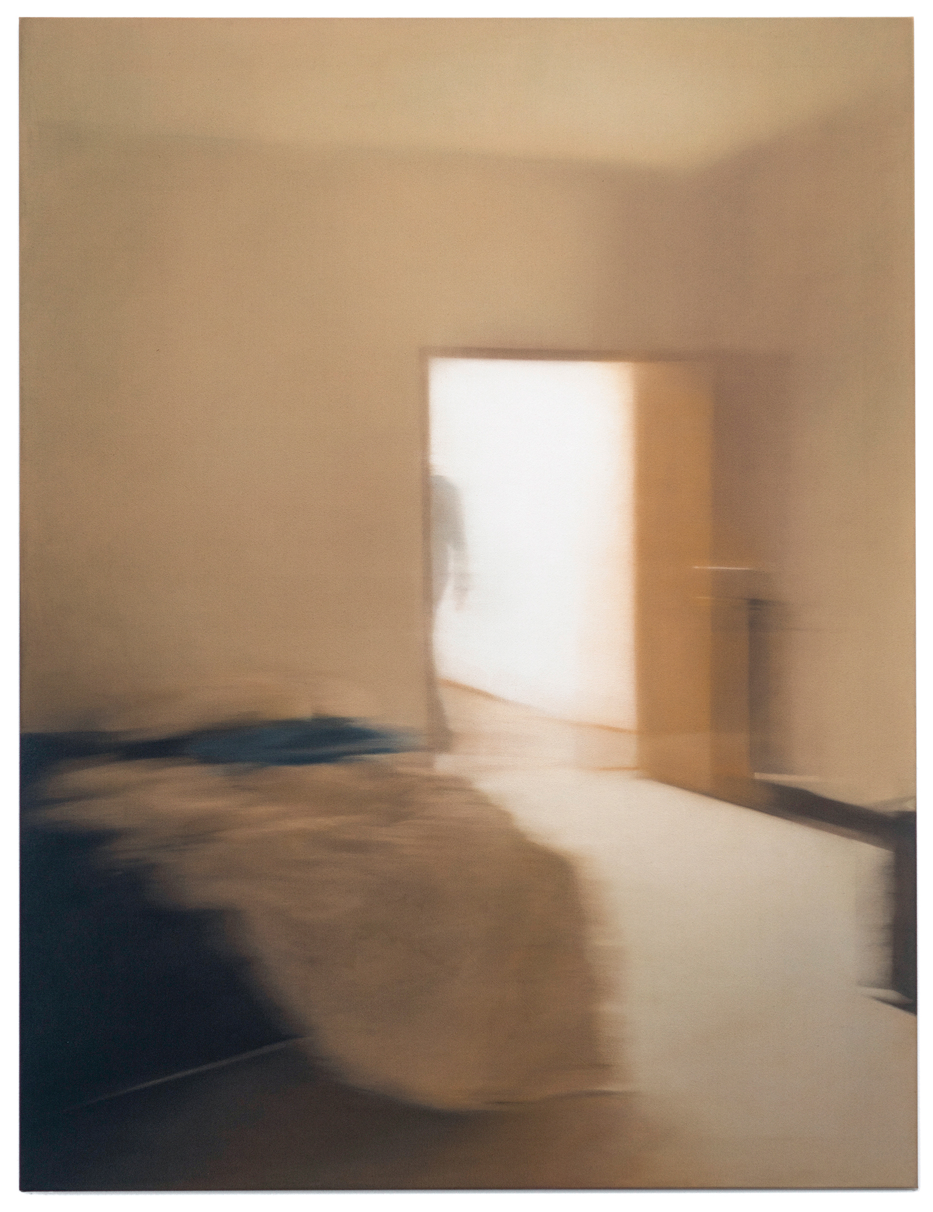 Empty room 2021 soft pastels on raw custom dyed canvas, 130x100 cm. Mixed media contemporary painting by Anzhelika Lebedeva emerging female artist based in Italy. Abstract figurative art. Sand colors