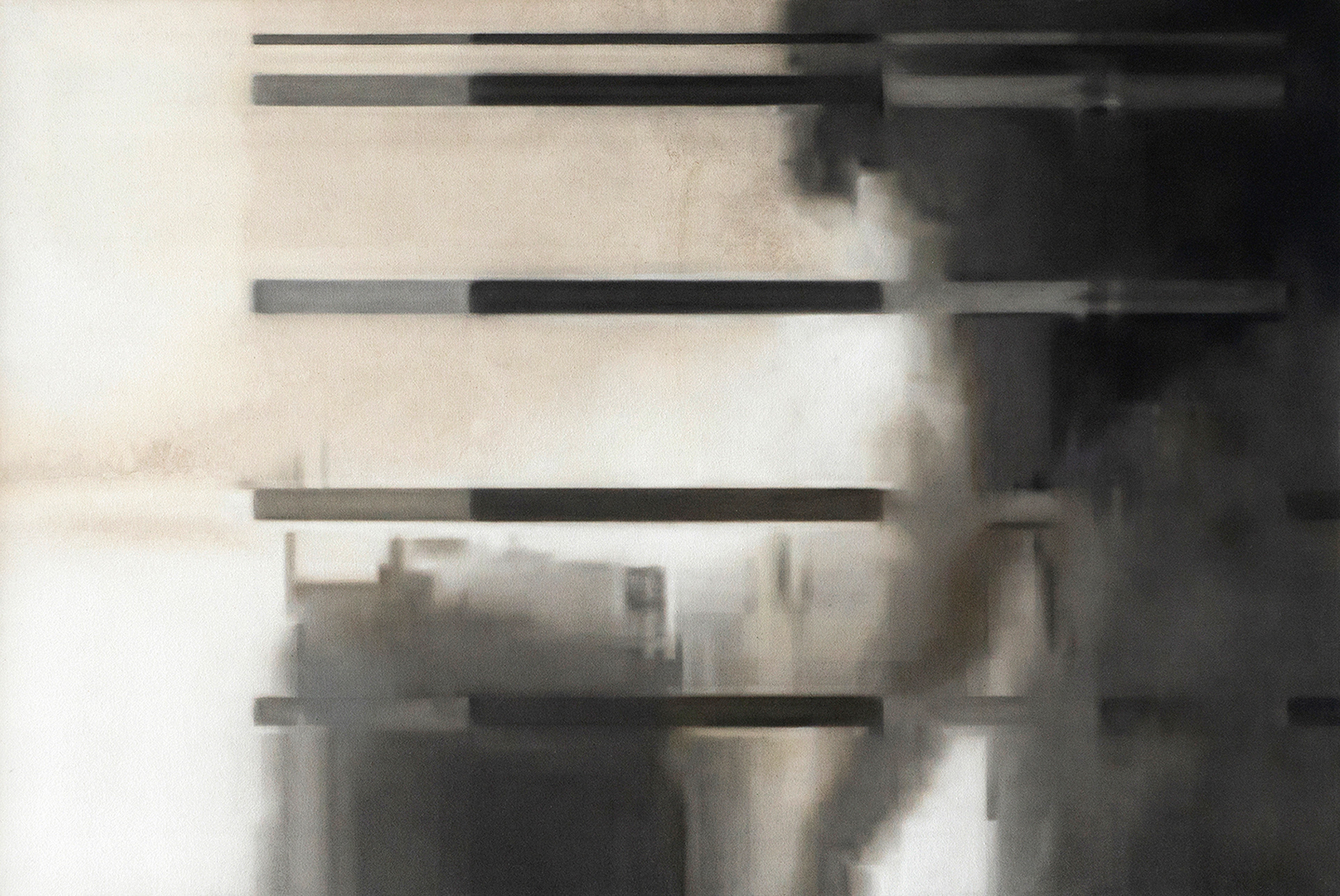 Room I 2019 soft pastels on raw custom dyed canvas, 80x120 cm. Accademia di Belle Arti di Firenze. Tesi di laurea. Mixed media contemporary painting by Anzhelika Lebedeva emerging female artist based in Italy. Abstract figurative art.