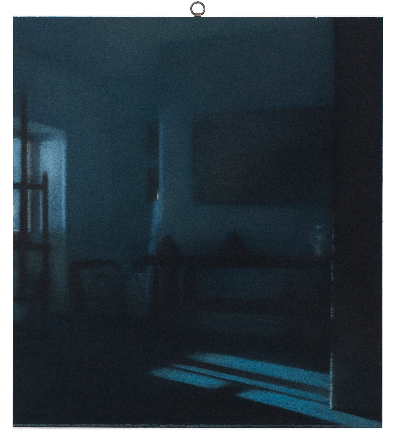Light study I 2021 soft pastels on sandpaper, wood panel, 36x40 cm. Mixed media contemporary painting by Anzhelika Lebedeva emerging female artist based in Italy. Abstract figurative art. Blue period