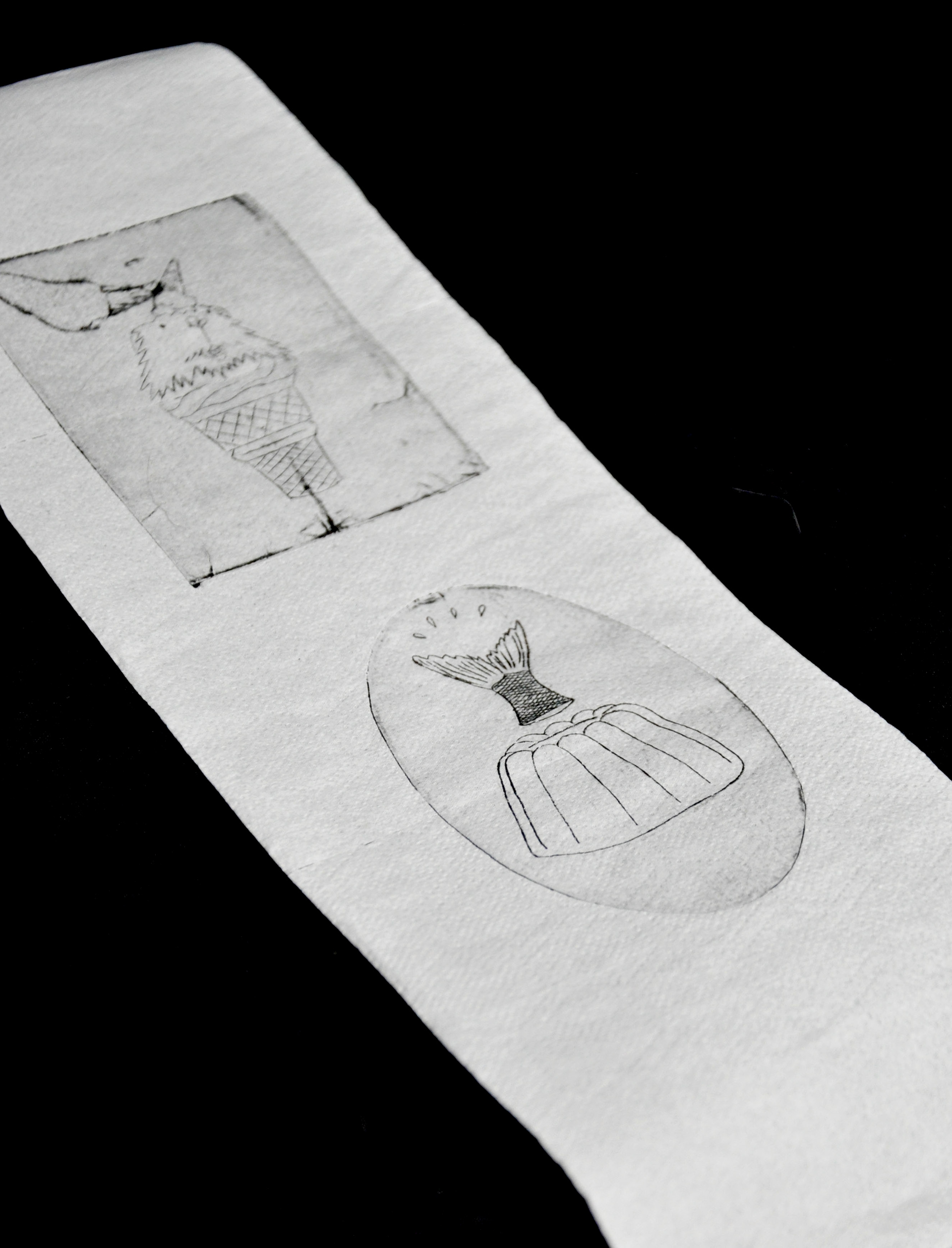 "Los Caprichos" Punta seca sobre papel higiénico, 2021.