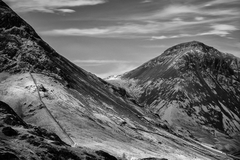 Changing light on Yewbarrow and Great Gable above Wastwater in the Lake District.