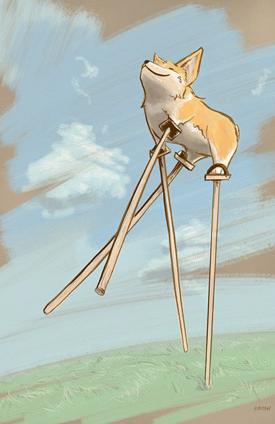 Corgi on stilts!