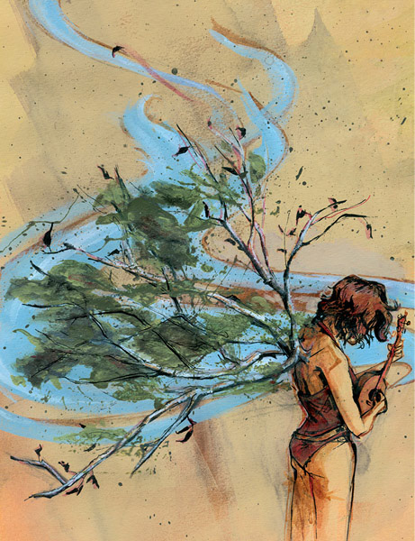 tree branch angel with pineapple uke