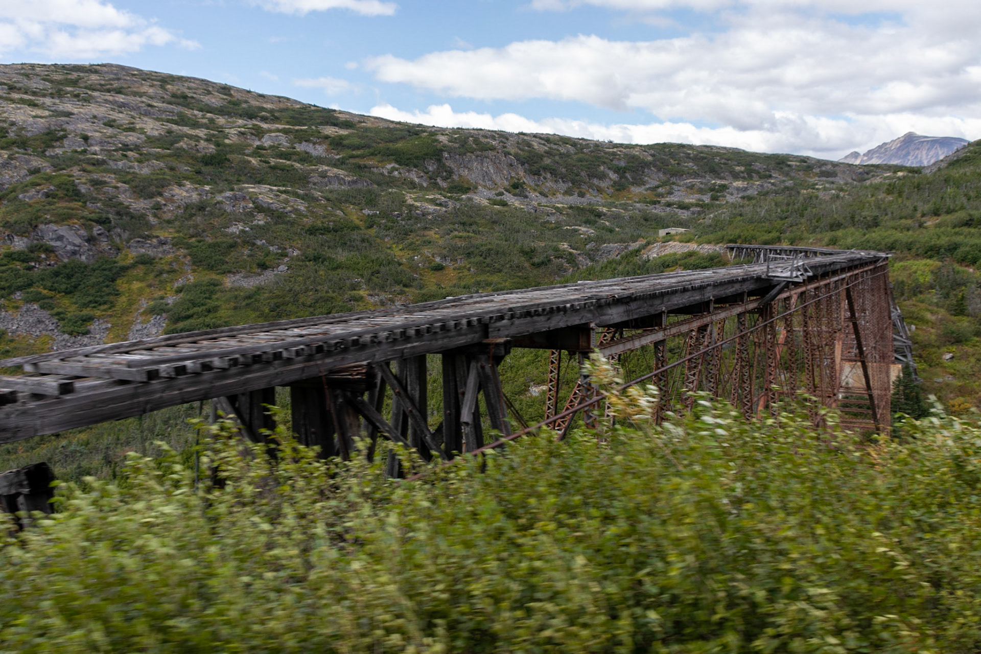 Another view of the original bridge that crossed the gorge. Here you can see more of the upper rail surface and tracks.