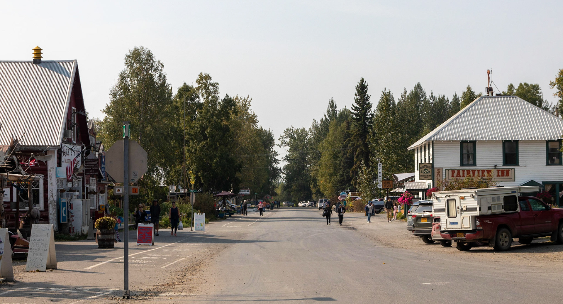A view down the mainstreet of Talketna. Talkeetna is the base for expeditions to Denali (also known as Mt. McKinley). The Denali National Park's Walter Harper Talkeetna Ranger Station is located in Talkeetna. Tourists travel to Talkeetna each summer to fish salmon, raft and go flightseeing. Products from local artists, musicians and craftspeople are available in area stores.