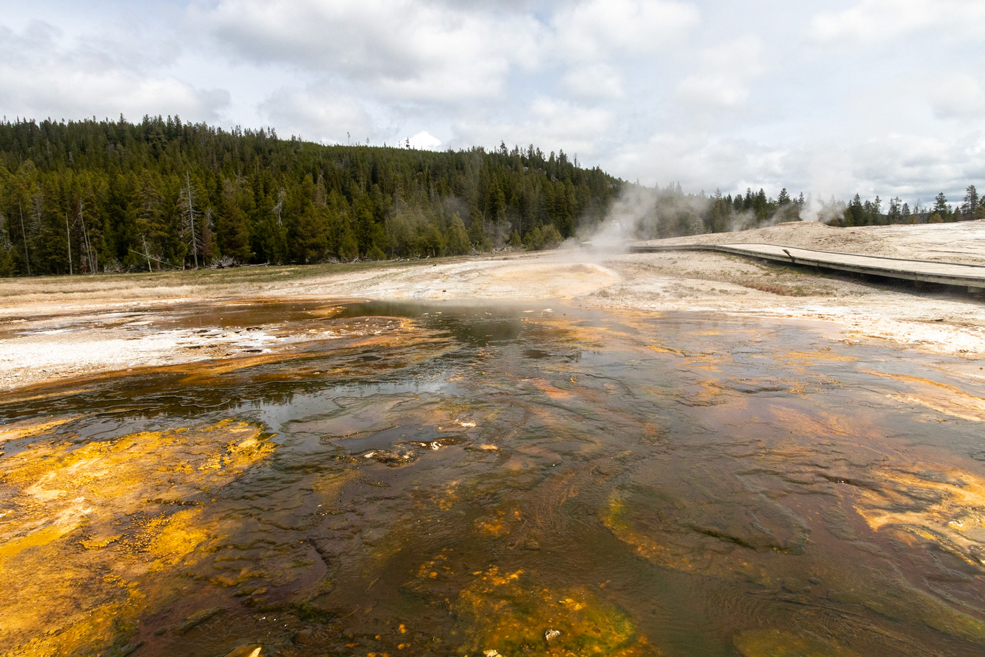 The Pump geyser and the colorful deposits it creates