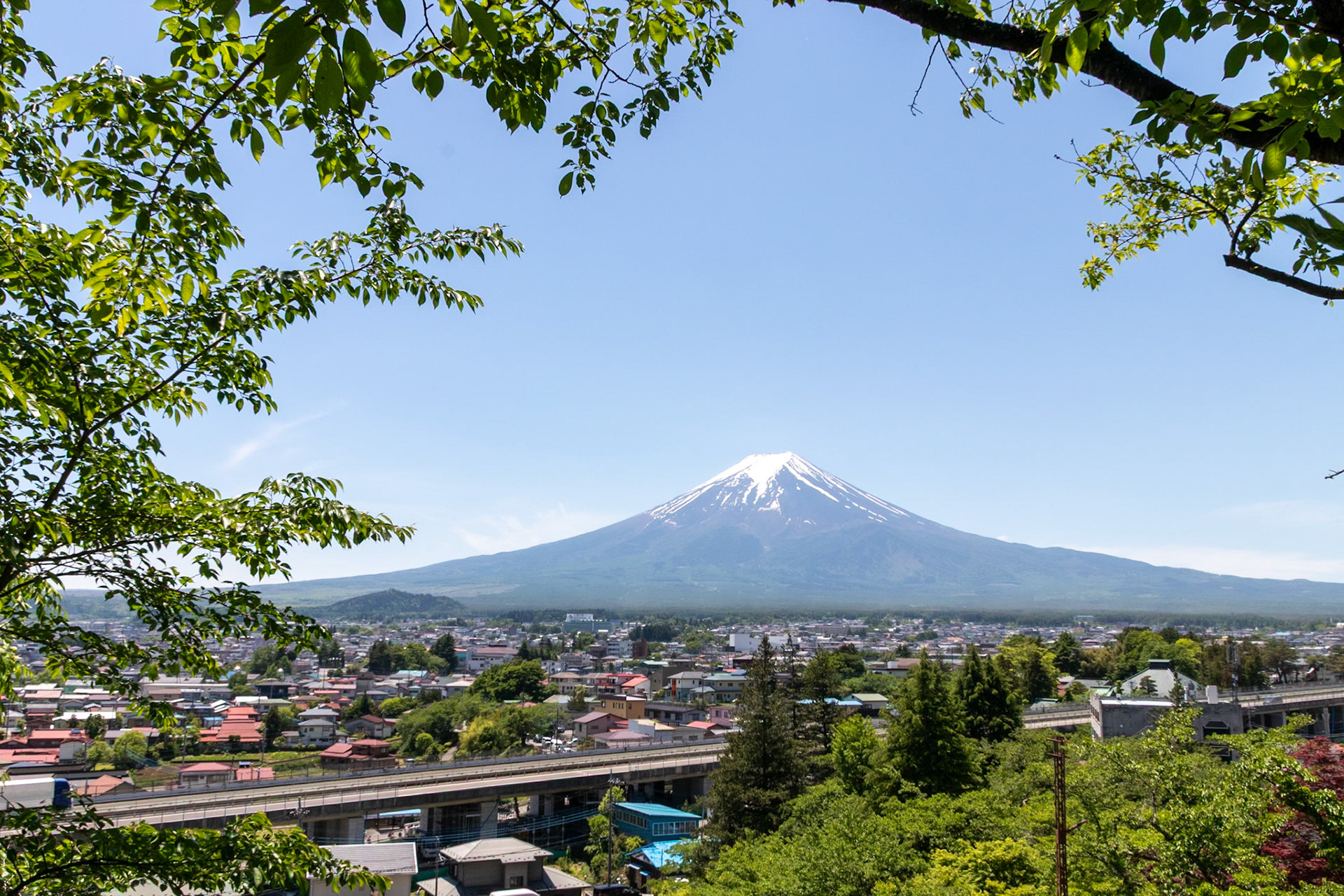 Mt. Fuji as seen from the Shiogama Shrine.