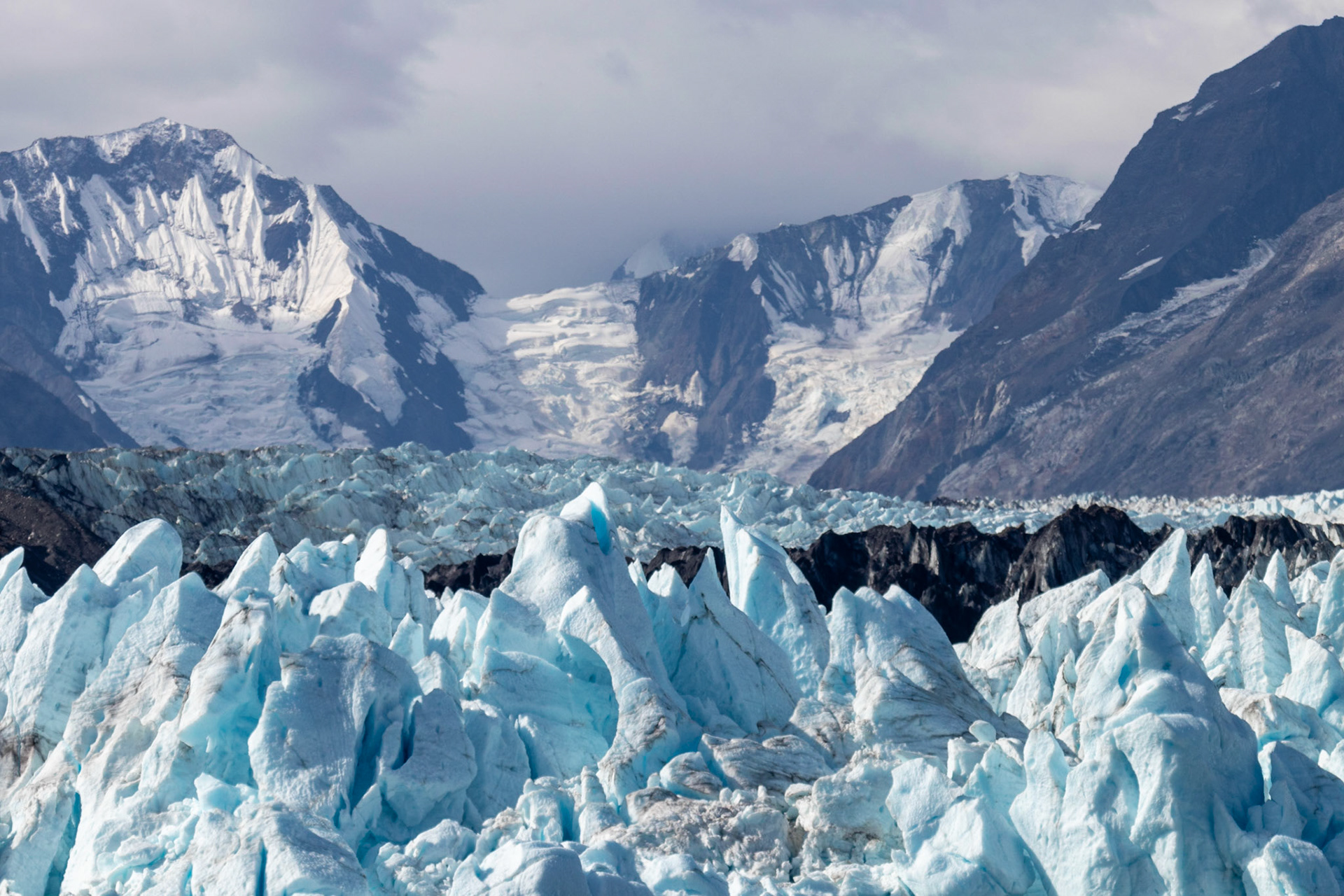A view of the jagged ice on top of the Margerie Glacier