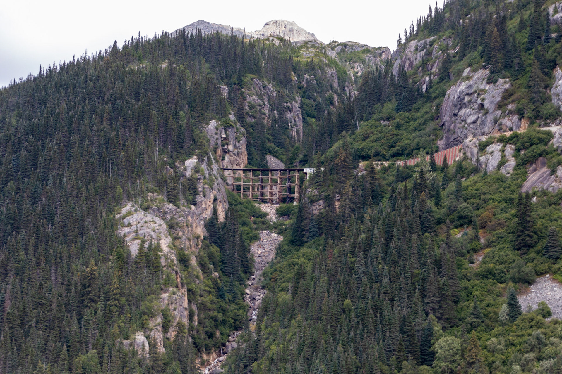 a distant view of the bridge and entrance to the first tunnel as we ascended the railways to the pass.