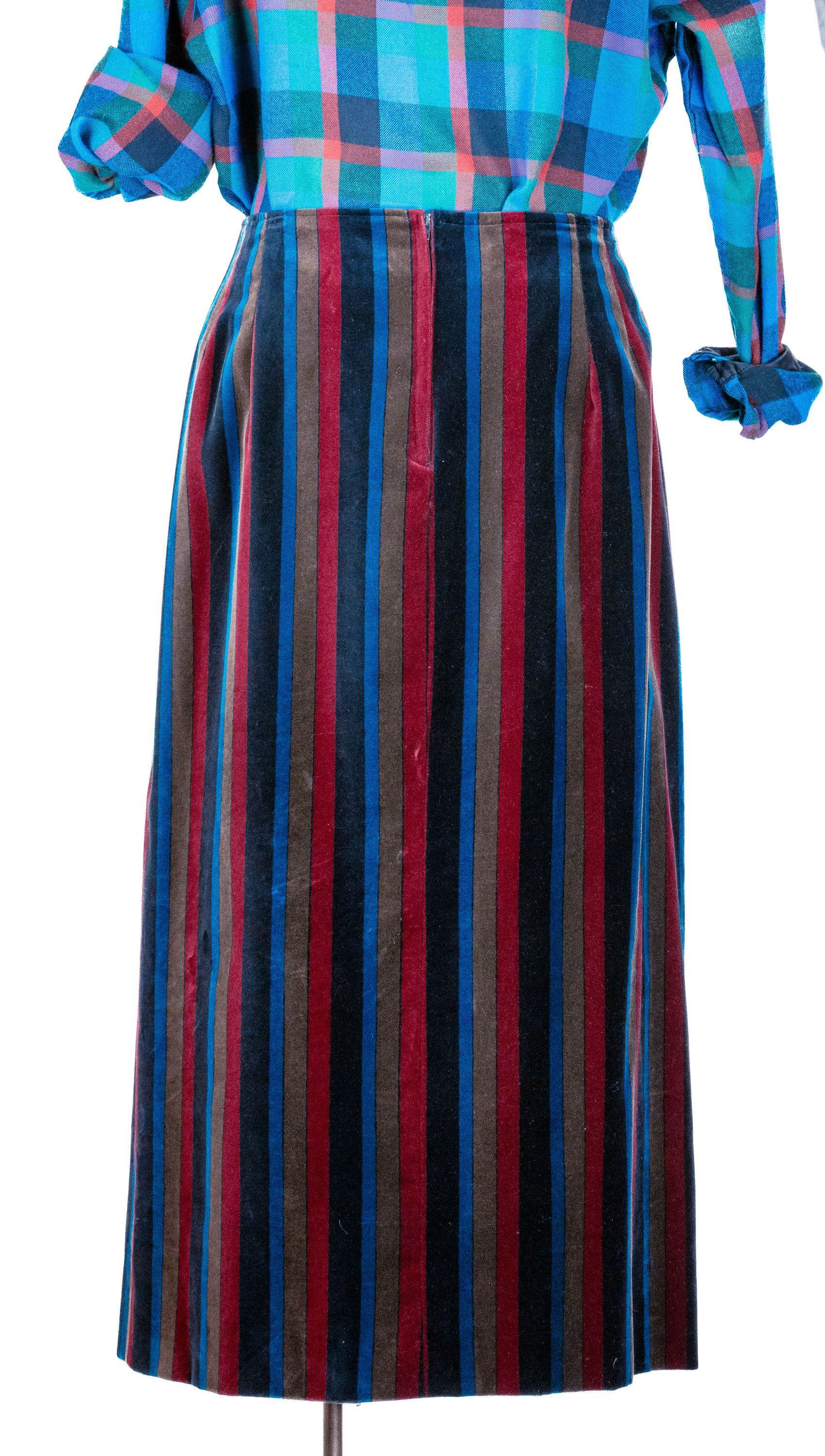 striped velvet skirt waist 38 blue/black/burgundy/brown SVskirt5L $45.00