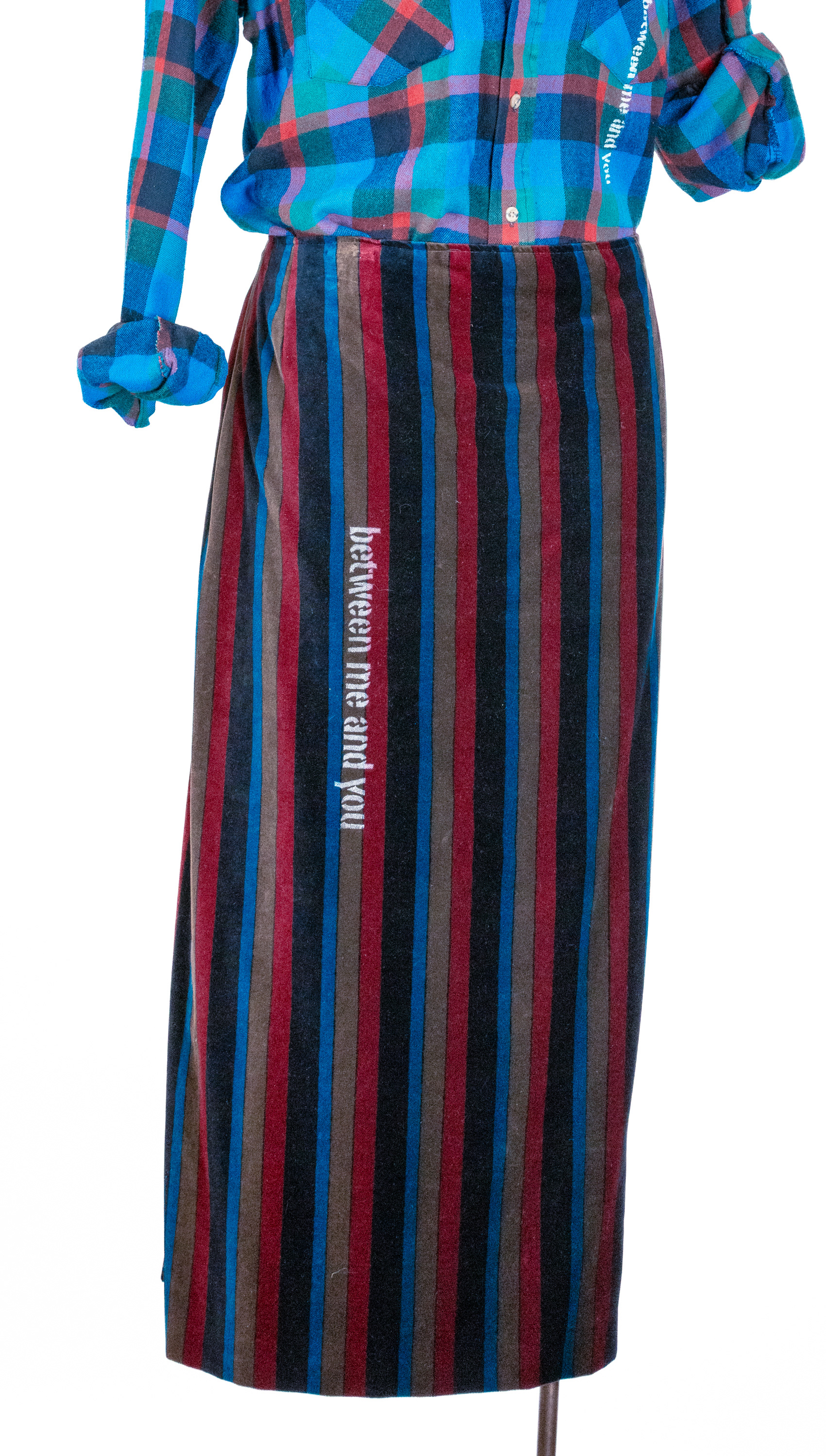 striped velvet skirt waist 38 blue/black/burgundy/brown SVskirt5L $45.00