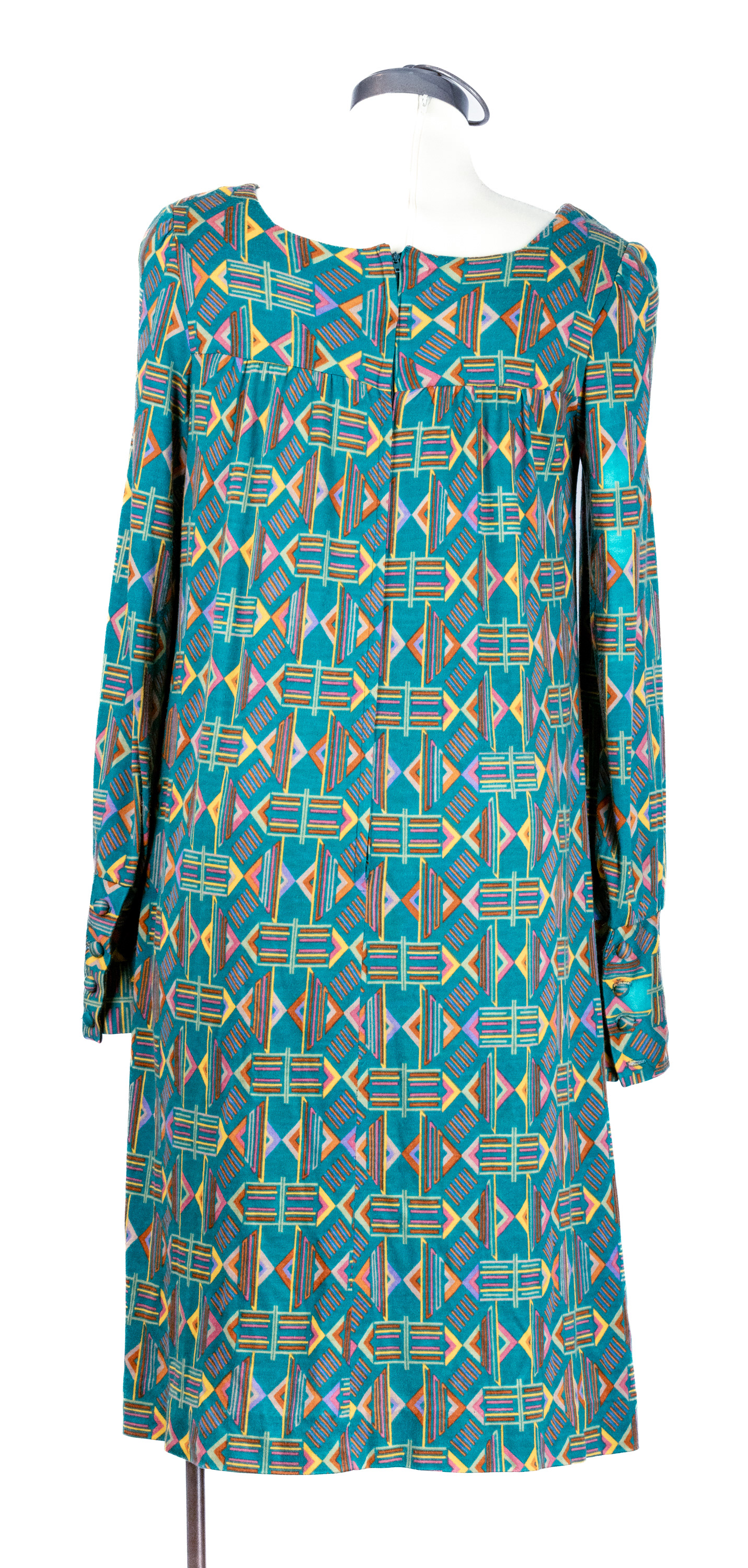 wide cuffed patterned smock dress medium green/pink/yellow pattern SVdress8M $45.00