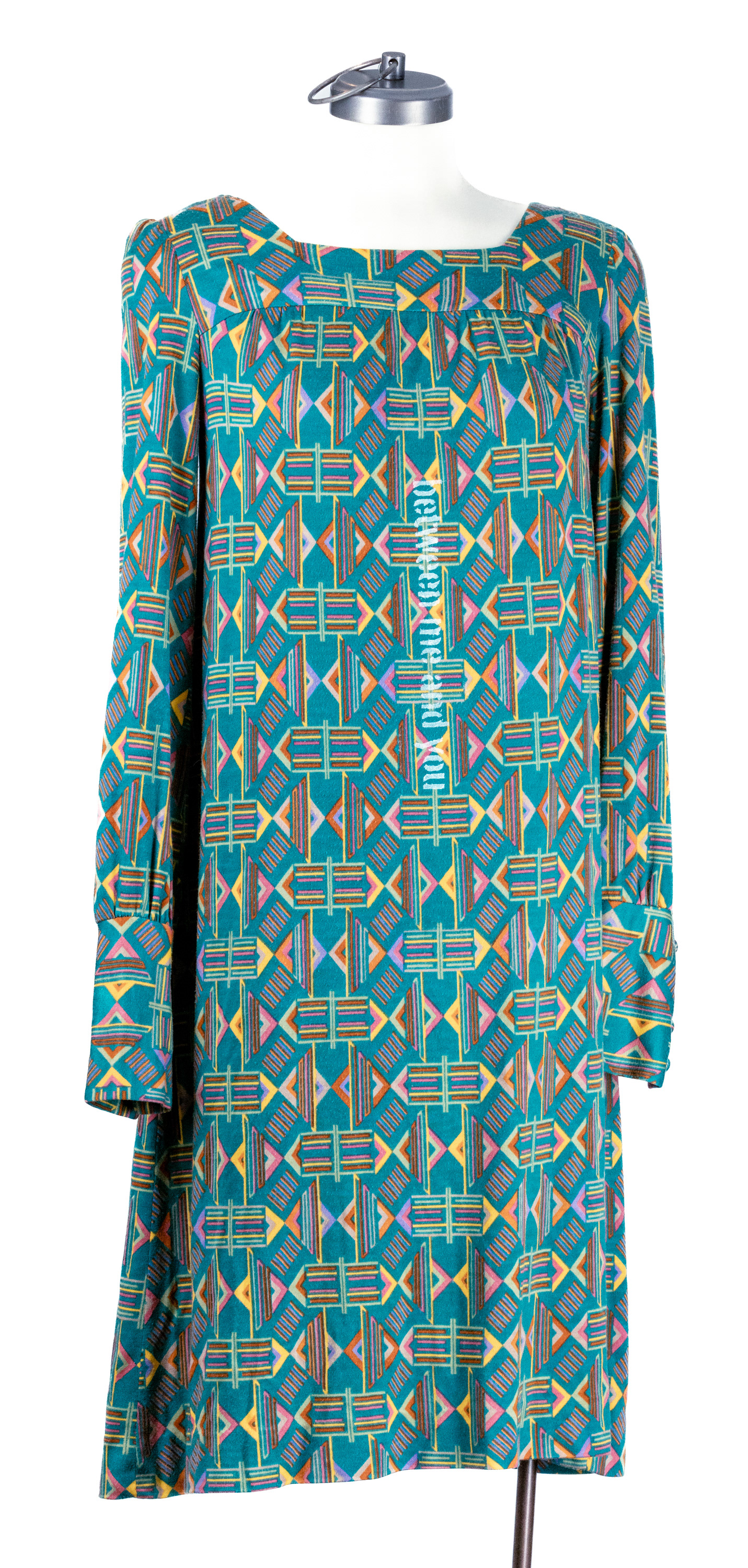 wide cuffed patterned smock dress medium green/pink/yellow pattern SVdress8M $45.00