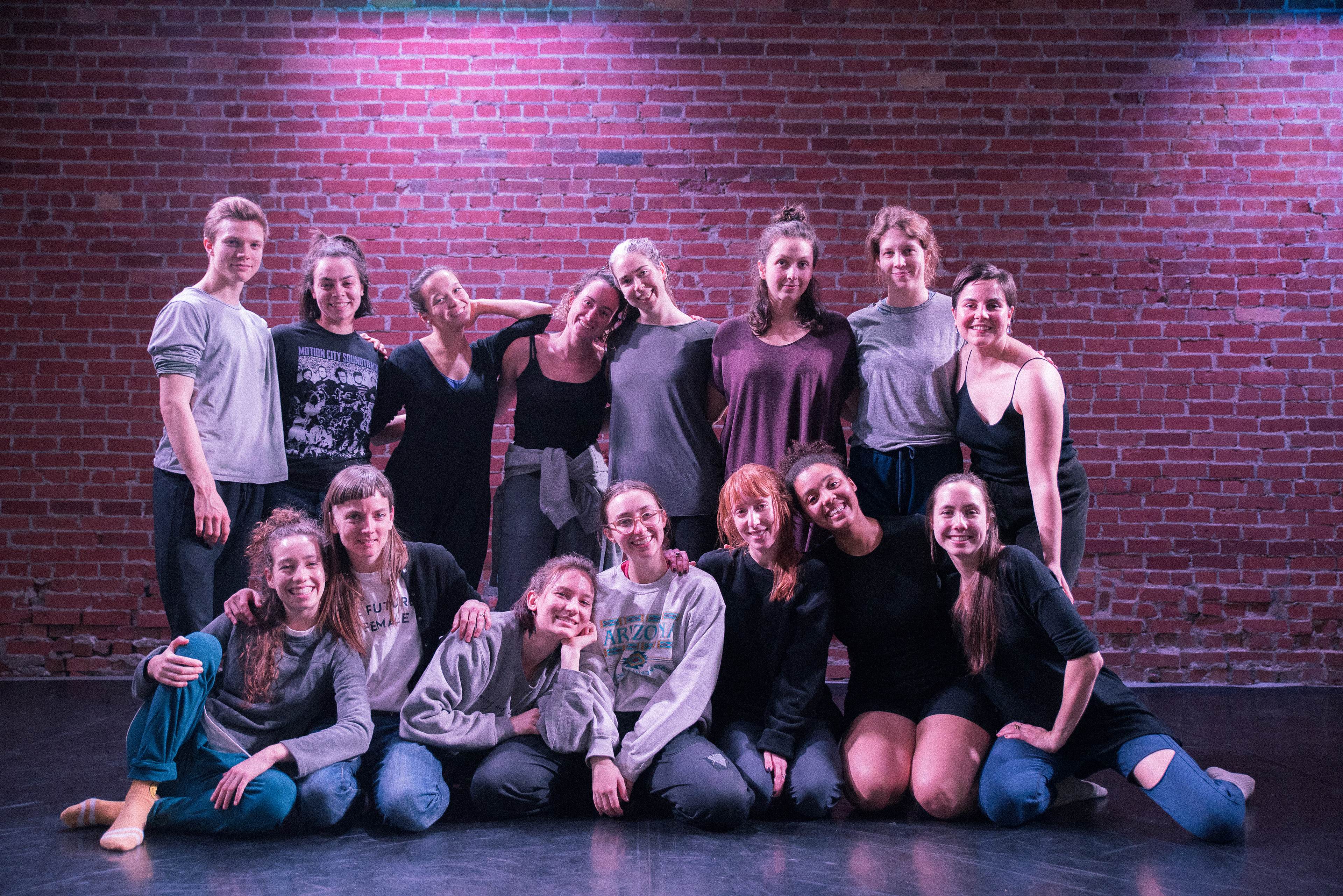 L-R/back to front: Zachary Cardwell, Rachel Markun, Sierra Chin Sawdy, Alyssa Martin, Jane-Alison McKinney, Emma Kerson, Vicki Machin, Elizabeth Edmund-Stevenson, Drew Berry, Heidi Strauss, Amelia Jakasa, Krista Newey, Jessica Germano, Chenise Mitchell, Bethany LItner