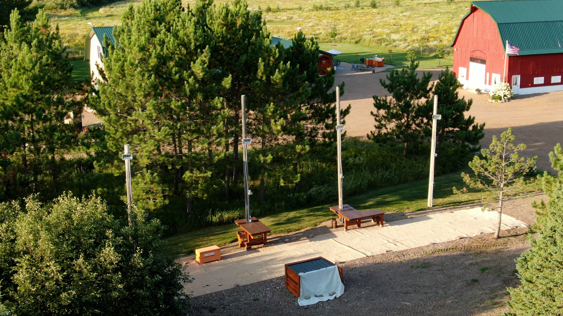 A lighted shooting range with a trap thrower