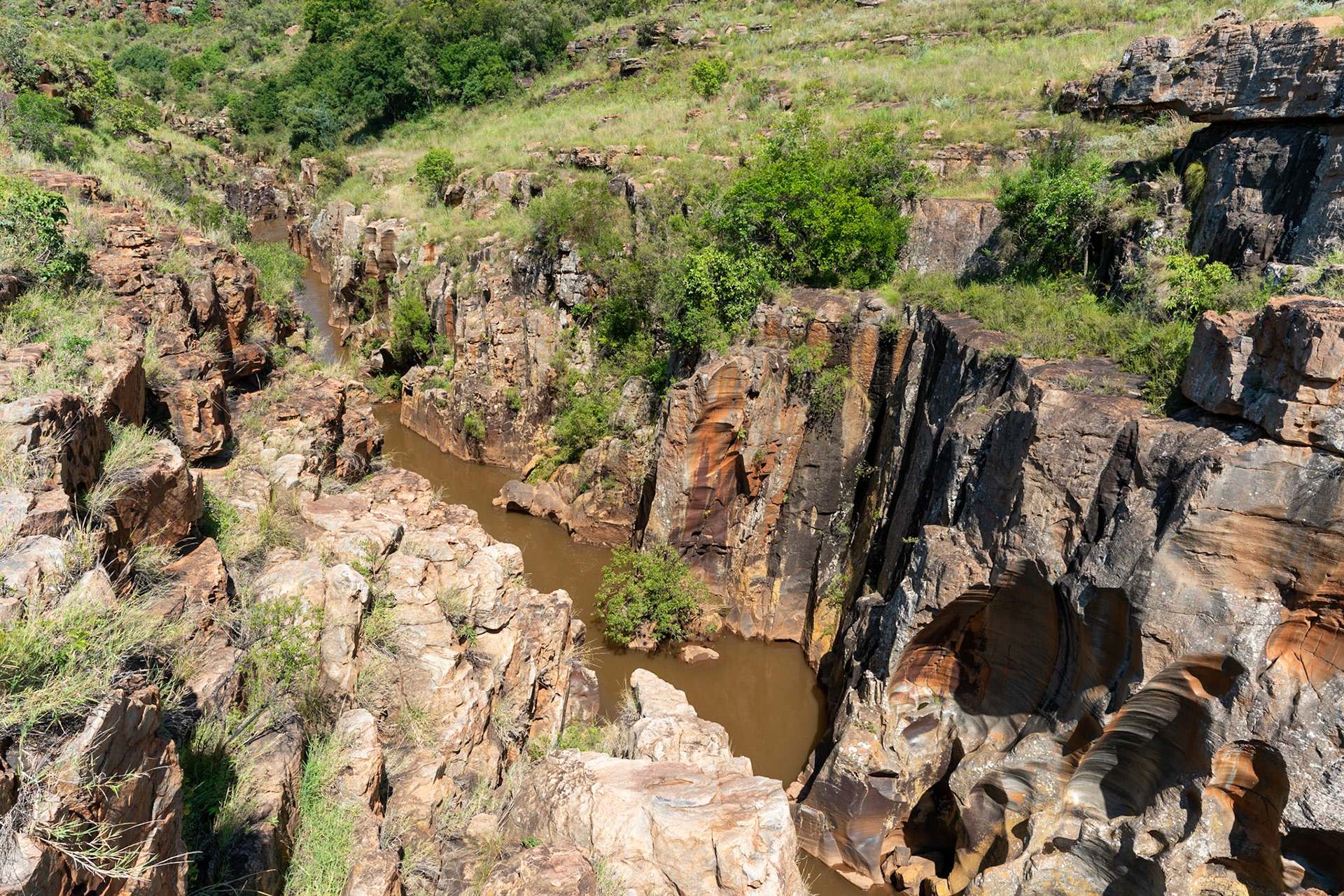View over Bourke's Luck Potholes, a canyon area on Treur and Blyde River in South Africa