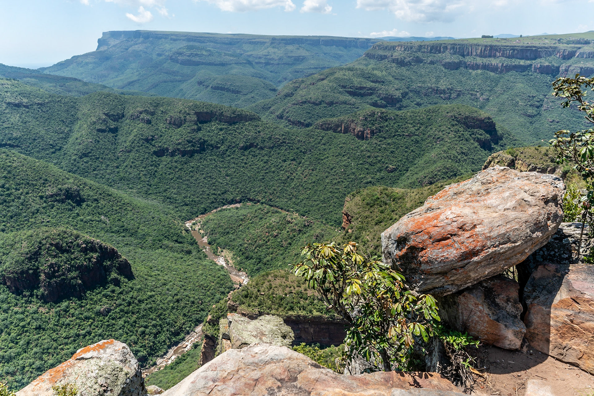 View over Blyde Canyon near Hoedspruit in South Africa with view over Three Roundavels