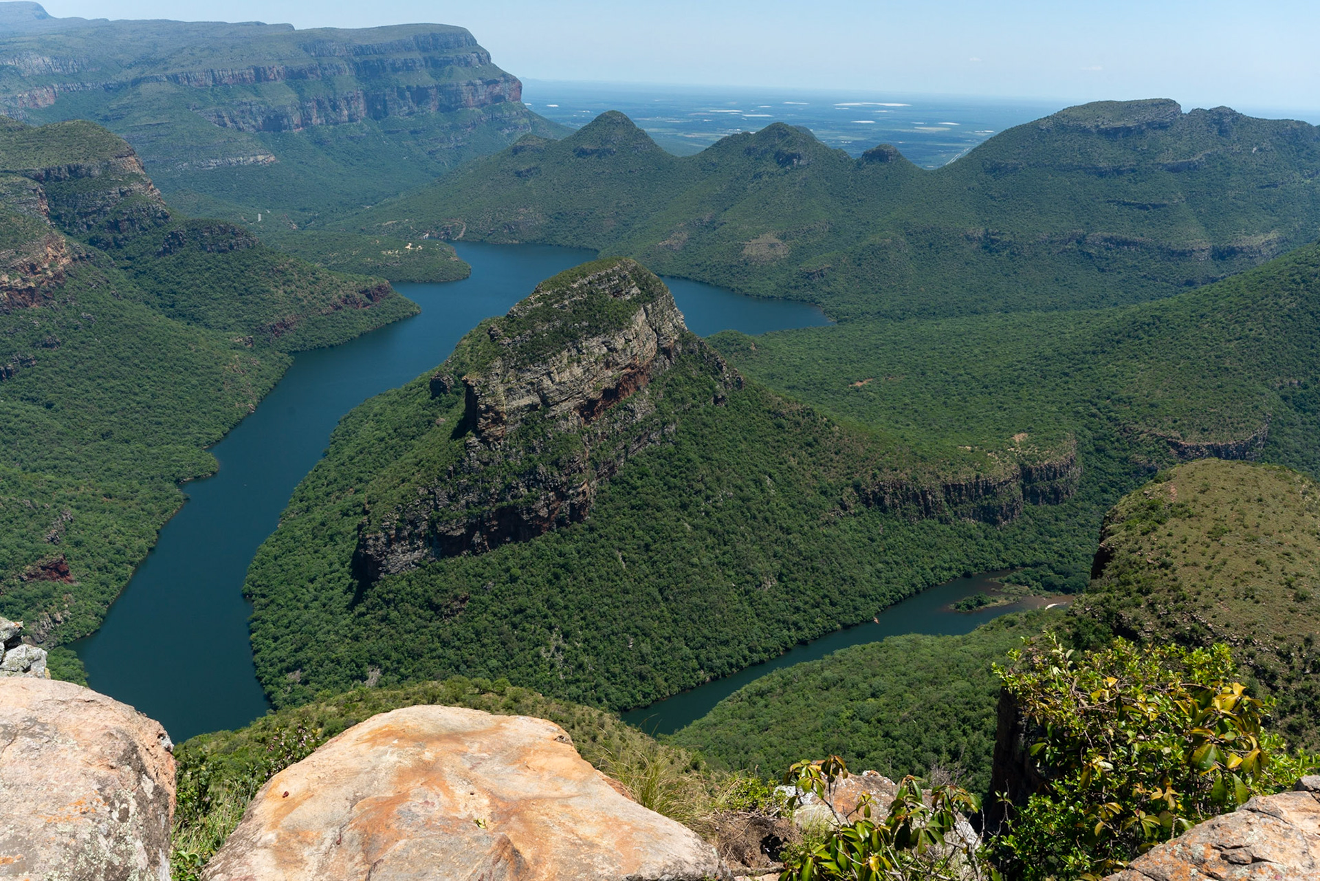 View over Blyde Canyon near Hoedspruit in South Africa with view over Three Roundavels