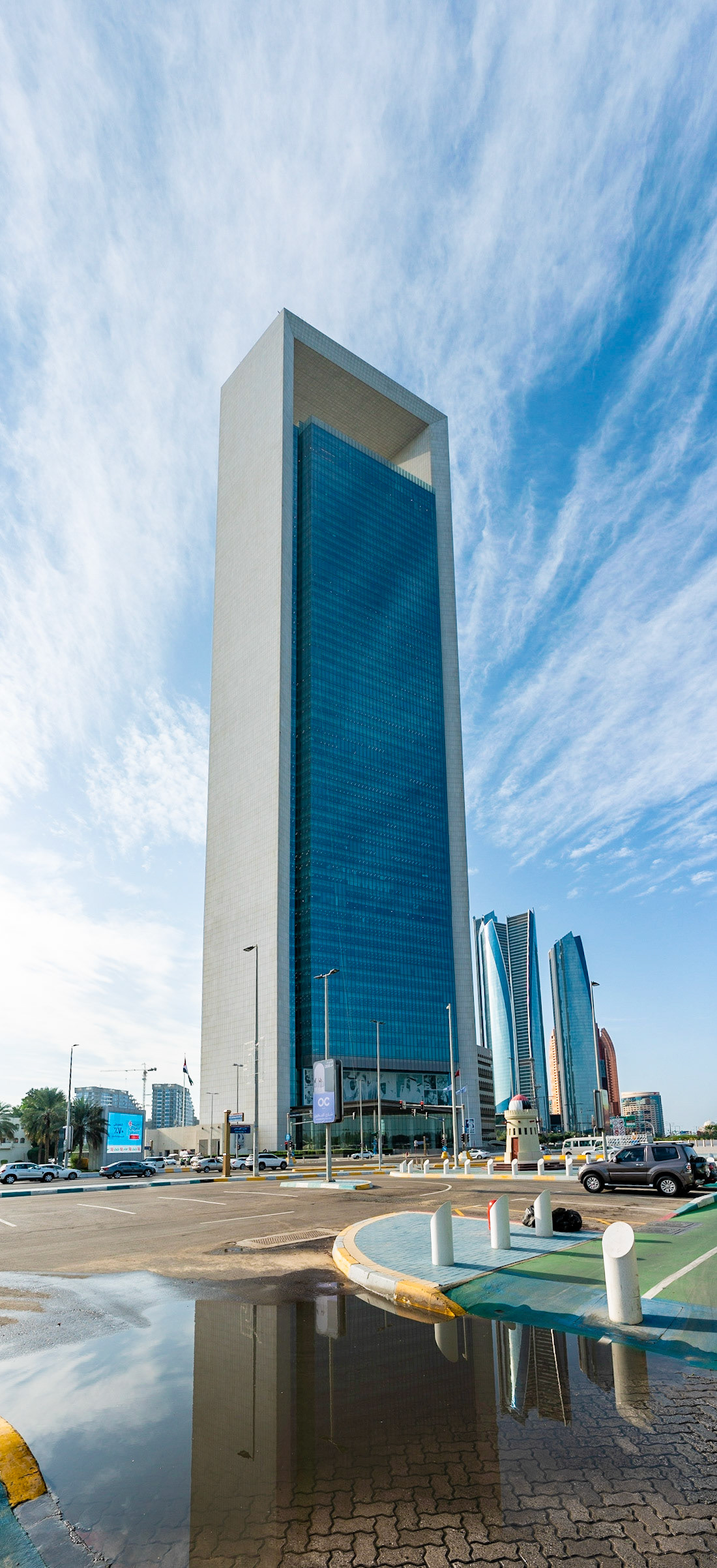 ADNOC HQ with CBD from Corniche beach in Abu Dhabi