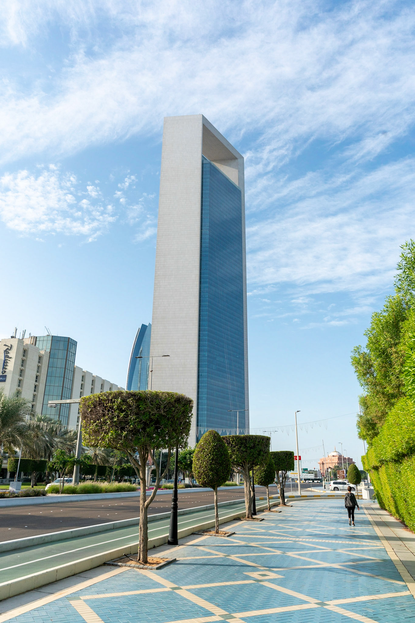 ADNOC HQ with CBD from Corniche beach in Abu Dhabi