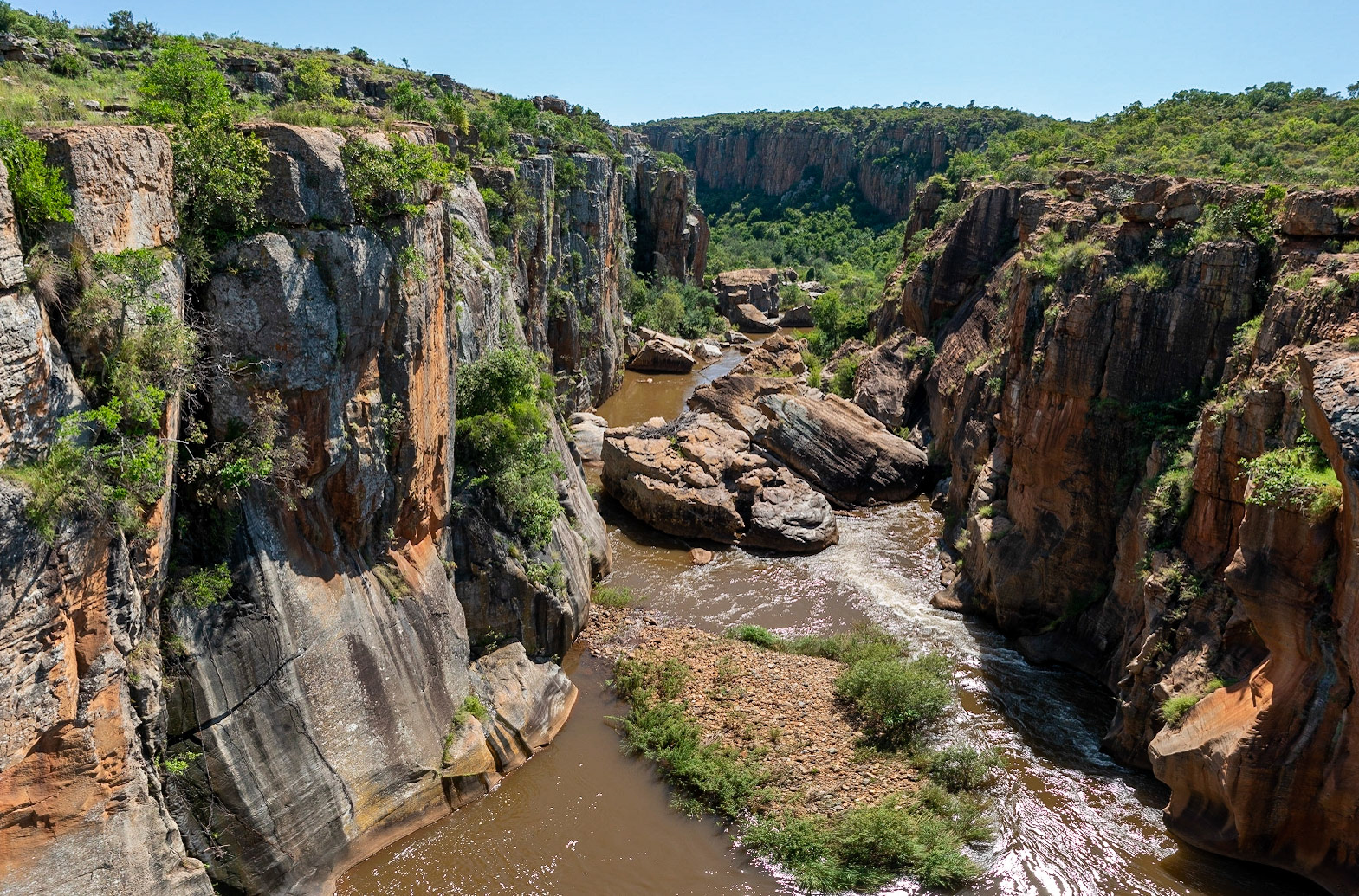 View over Bourke's Luck Potholes, a canyon area on Treur and Blyde River in South Africa