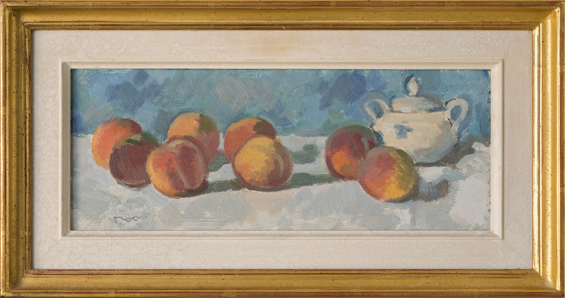 113 Karl Moor - Stillleben mit Pfirsichen + Dose, verkauft