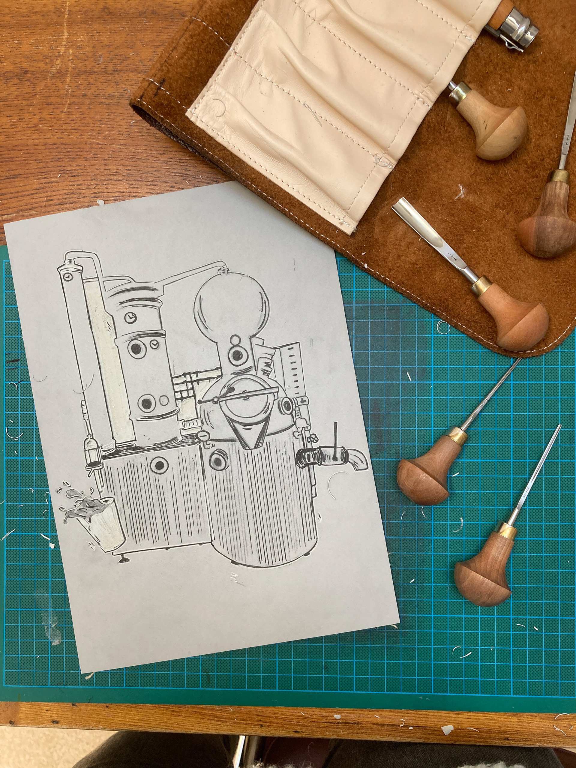 Gravure en vue de la création d'étiquettes pour la distillerie L'Entropie