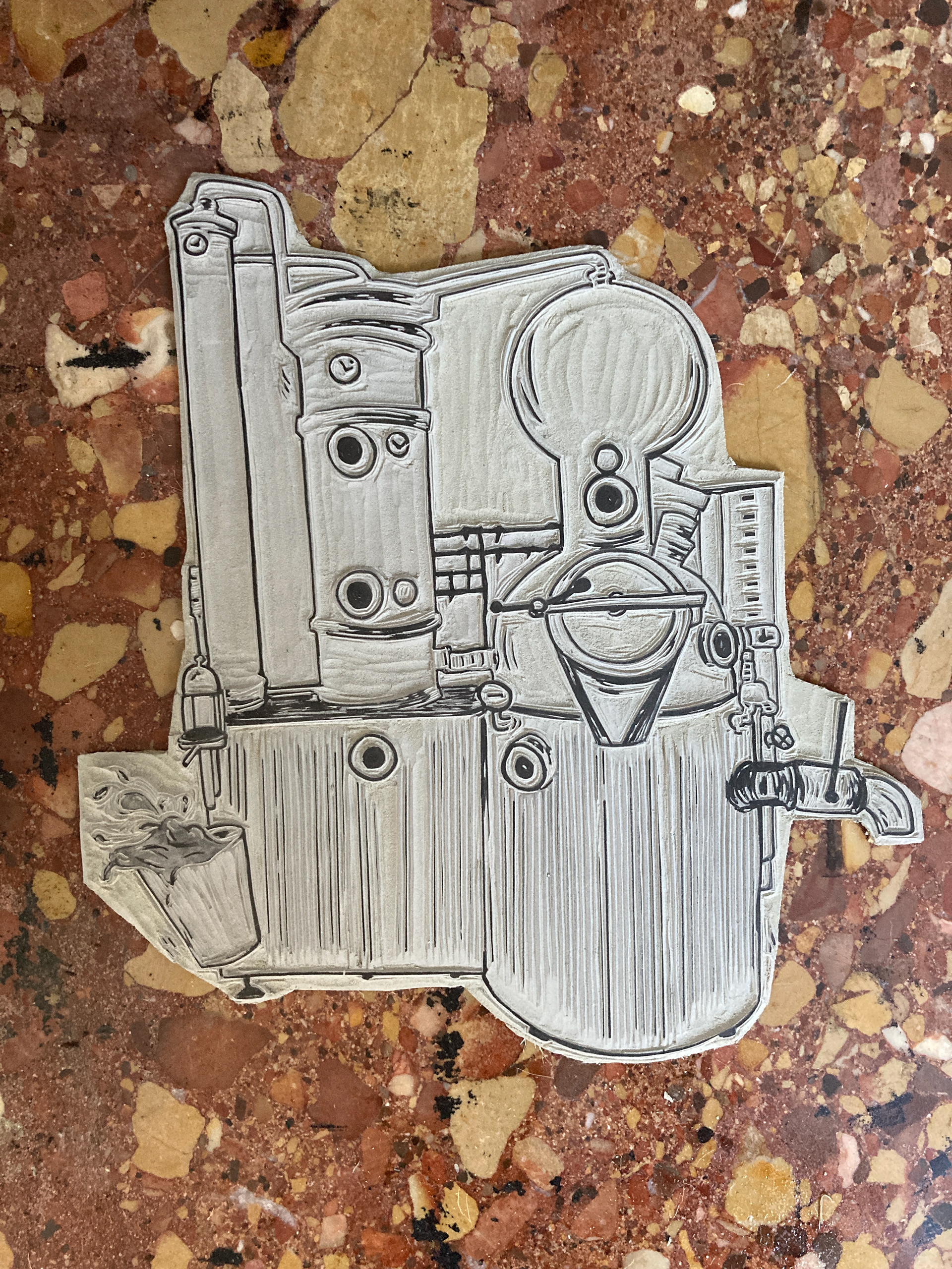 Gravure en vue de la création d'étiquettes pour la distillerie L'Entropie