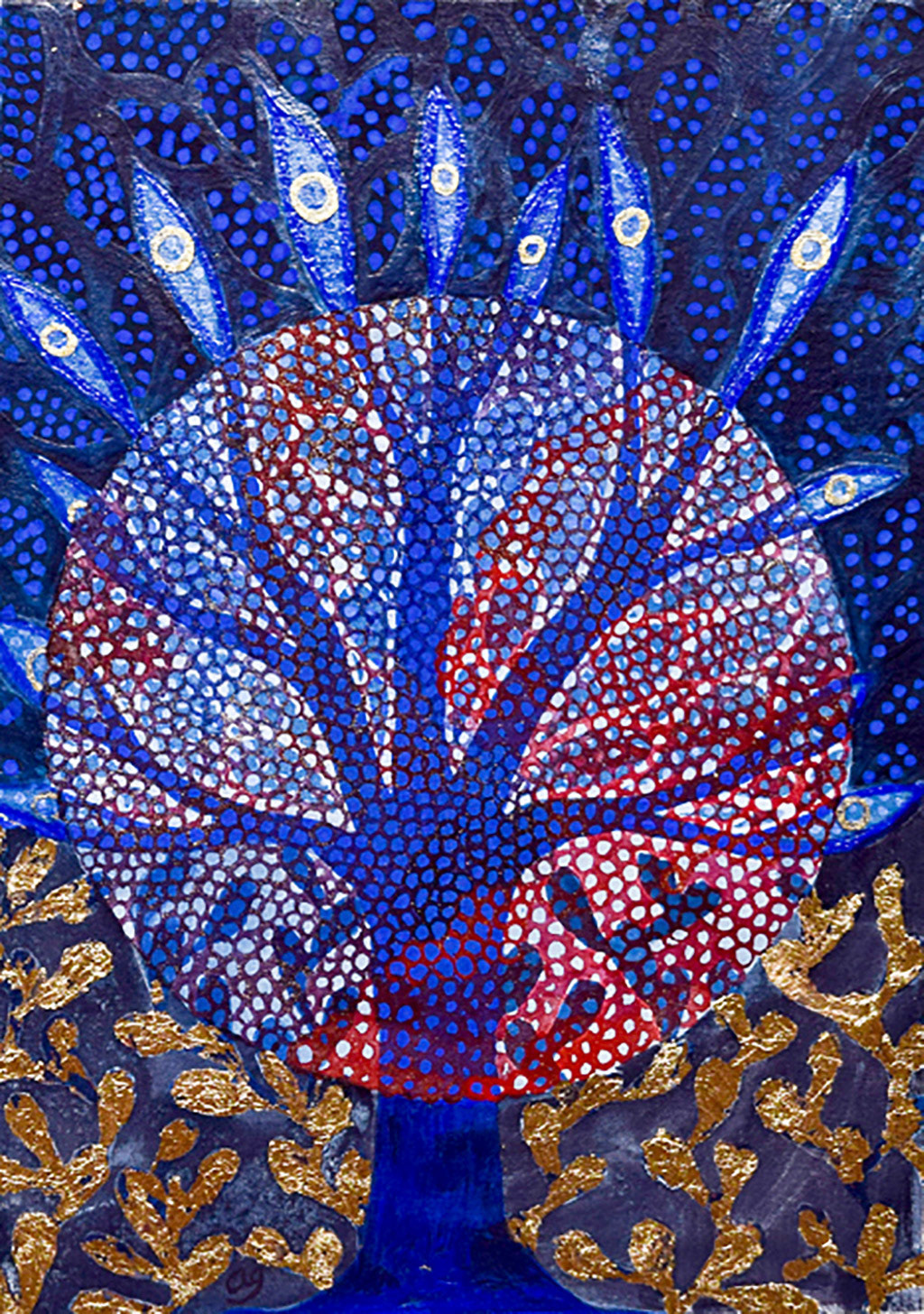 gouache et feuille dorée sur papier - Vendu