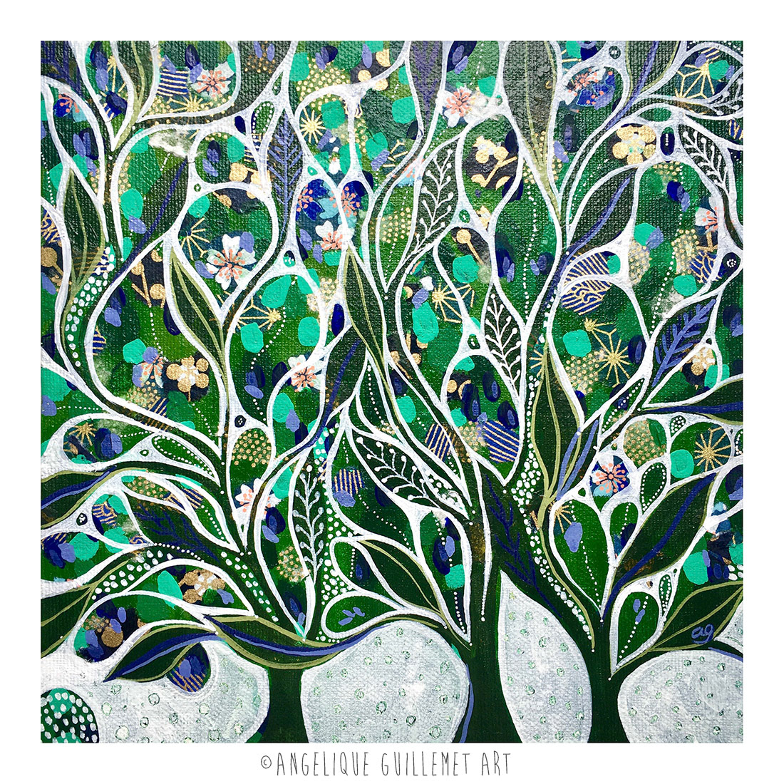 3 arbres verts - Acrylique sur carton entoilé - 20 x 20 cm - disponible