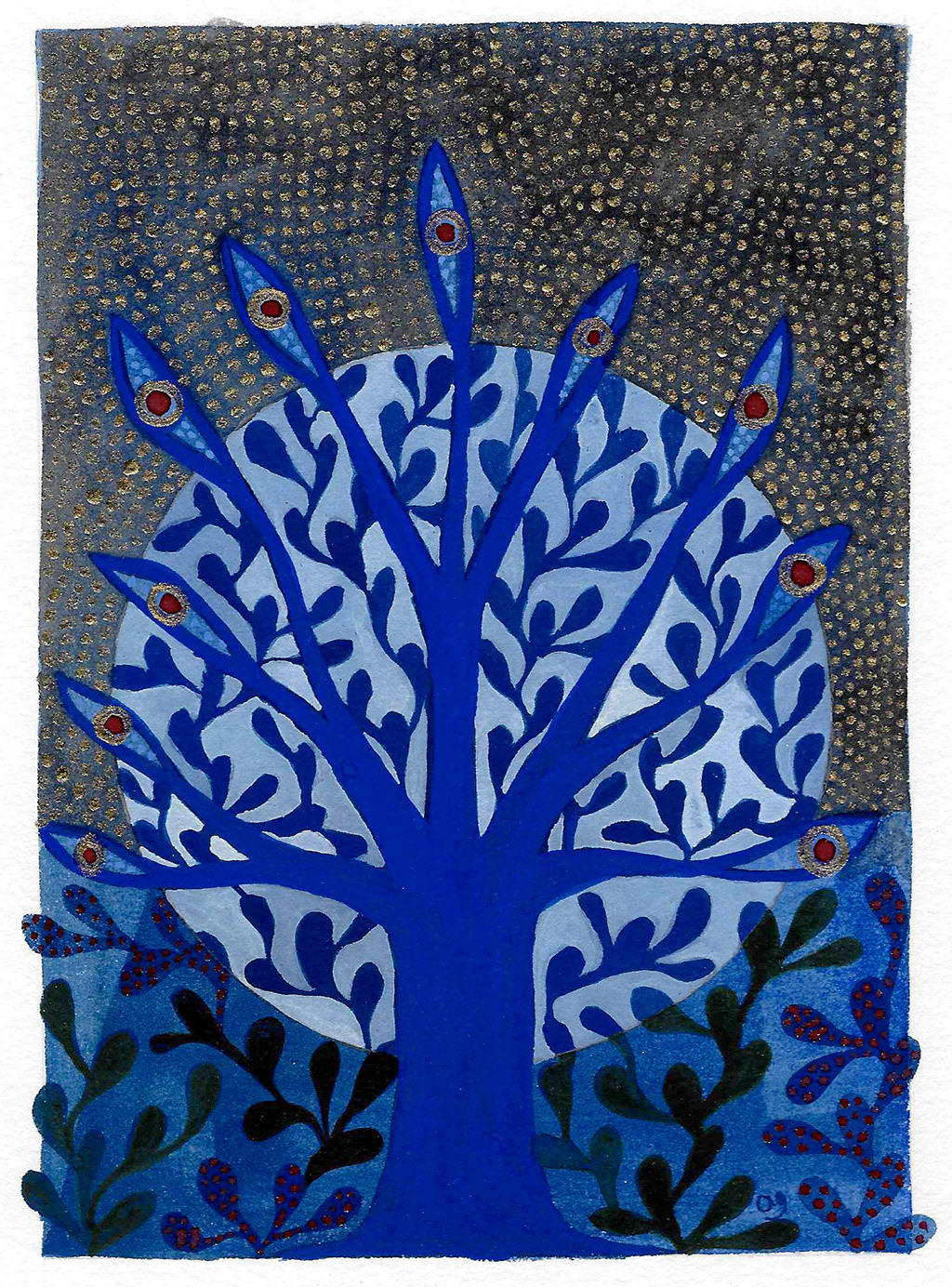 gouache et feuille dorée sur papier - Vendu