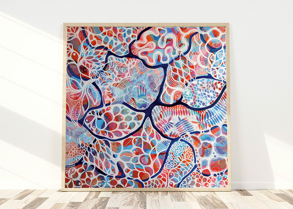 Squared wooden frame leaning in bright white interior with wooden floor mockup 3D rendering