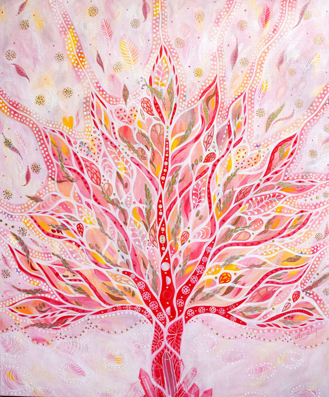 65 x 55 cm - Huile et feuille dorée sur toile - Vendu