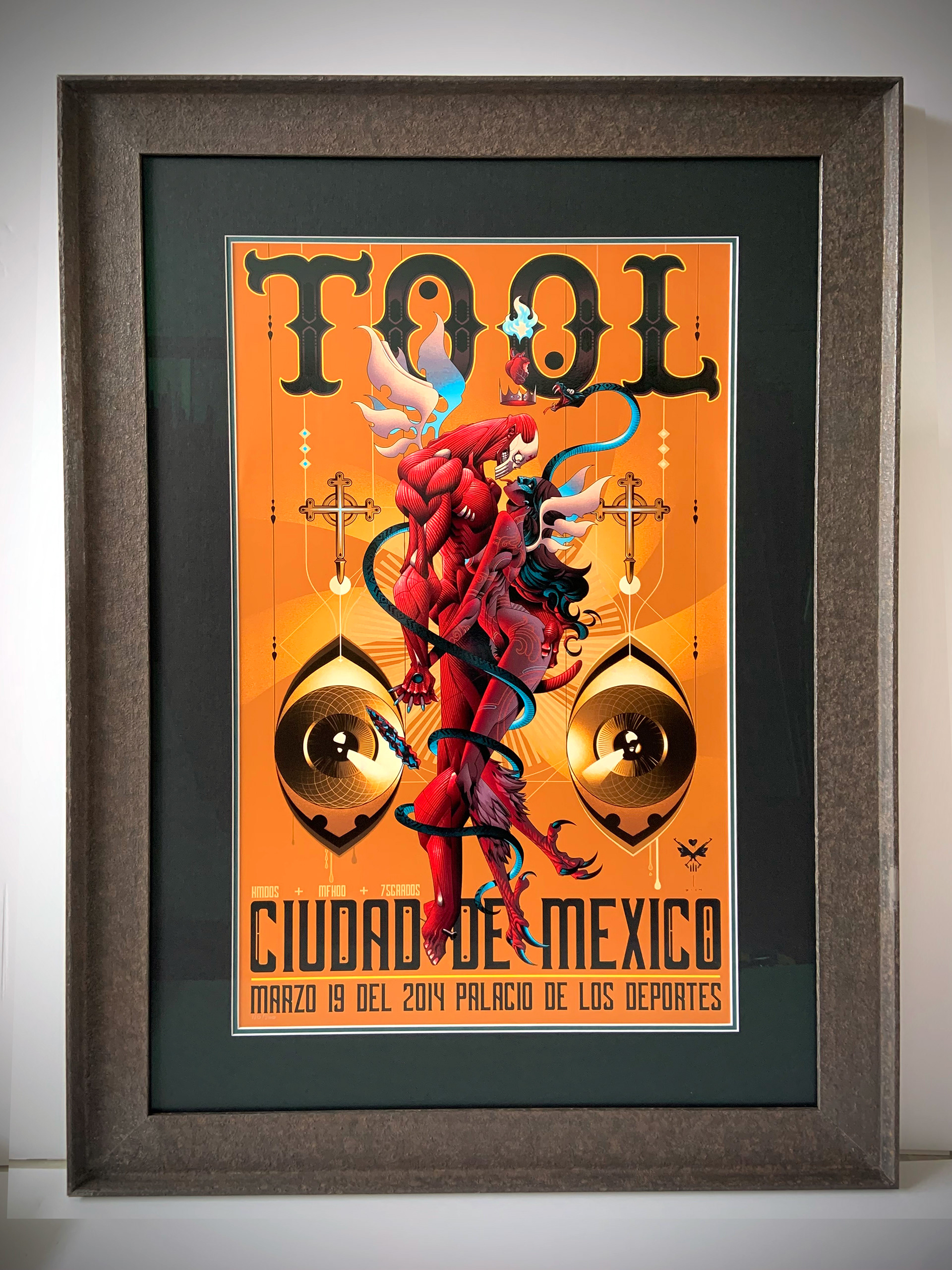 Aged steel from the anvil range of framing Tool concert poster