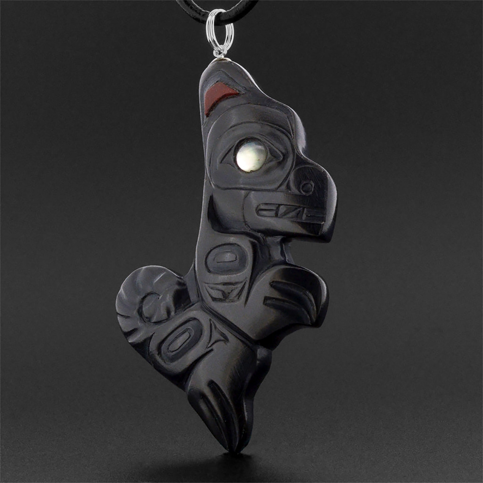 Argillite & Catlinite with Abalone Wolf Pendant by Gryn White