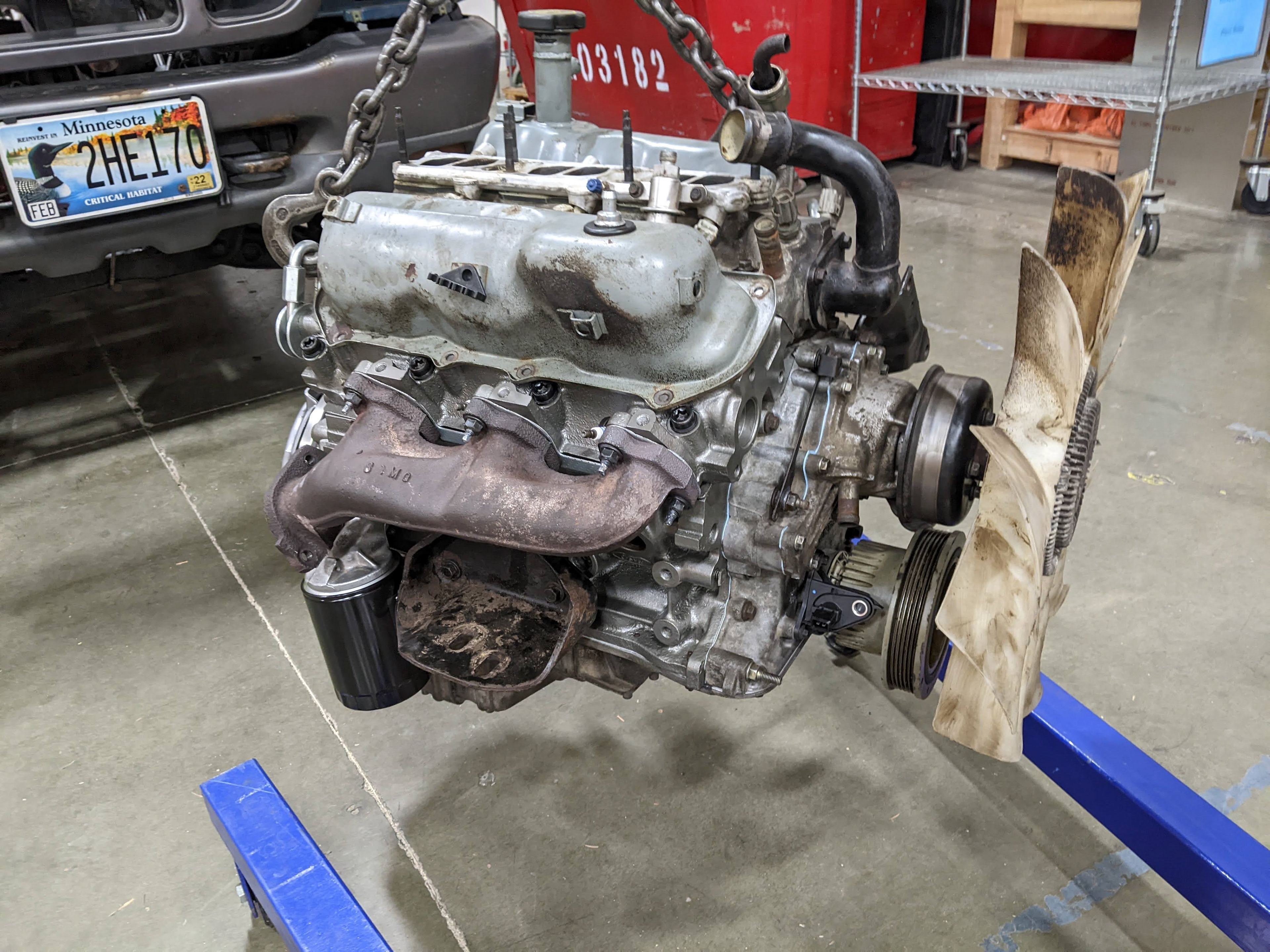 Rebuilt motor with fresh heads and crankshaft going back into the truck.