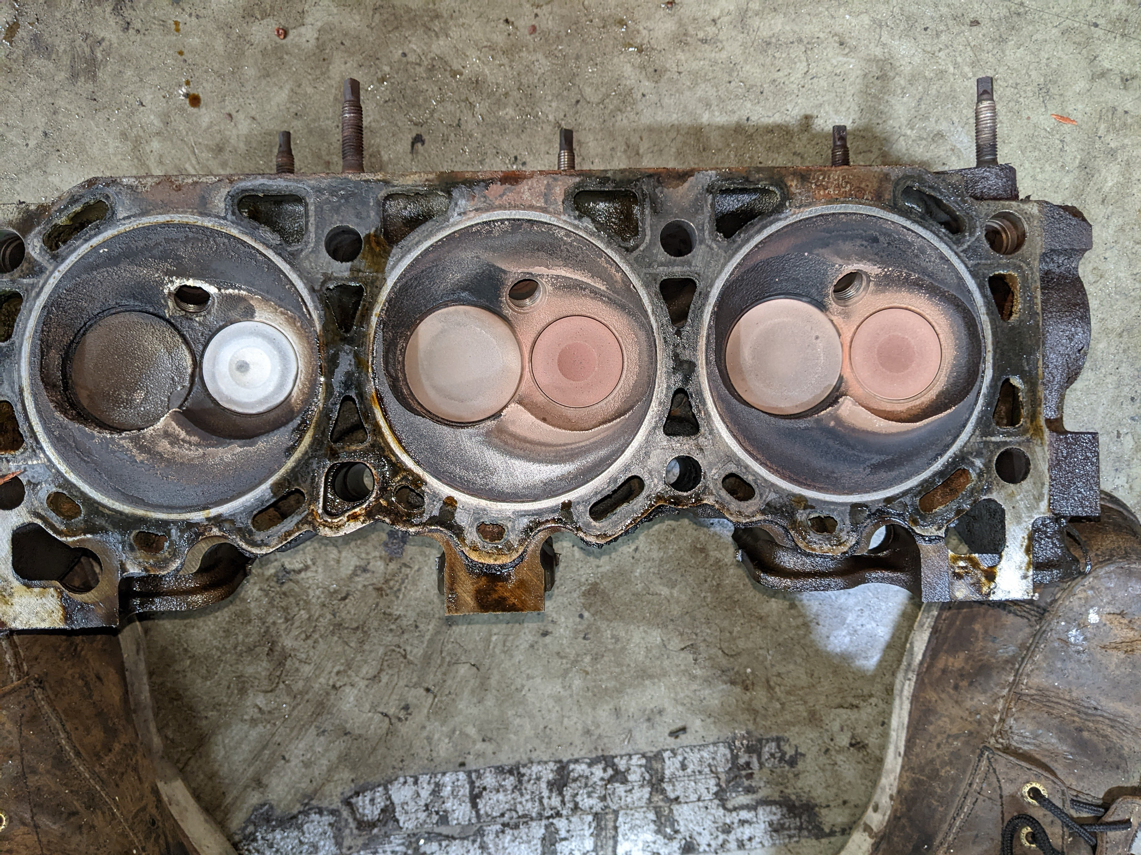 Upon teardown I discovered a crack between the exhaust and intake valve seats on one of the cylinders, a common ford 4.0L problem.