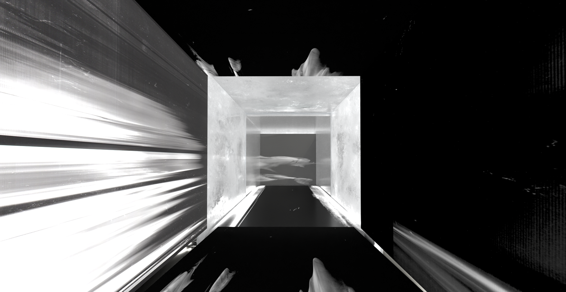 Layering the light boxes to test contrasting lighting effects and fluidity of the LCD screen walls