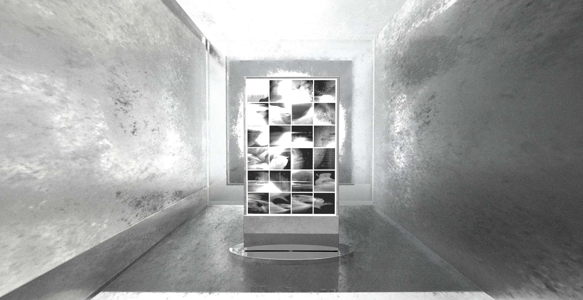 Inside light box 02, gallery space for scanned light experiments displayed on a digital screen
