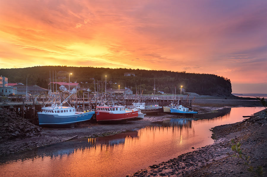 A spectacular sunrise over the harbour in Alma, NB